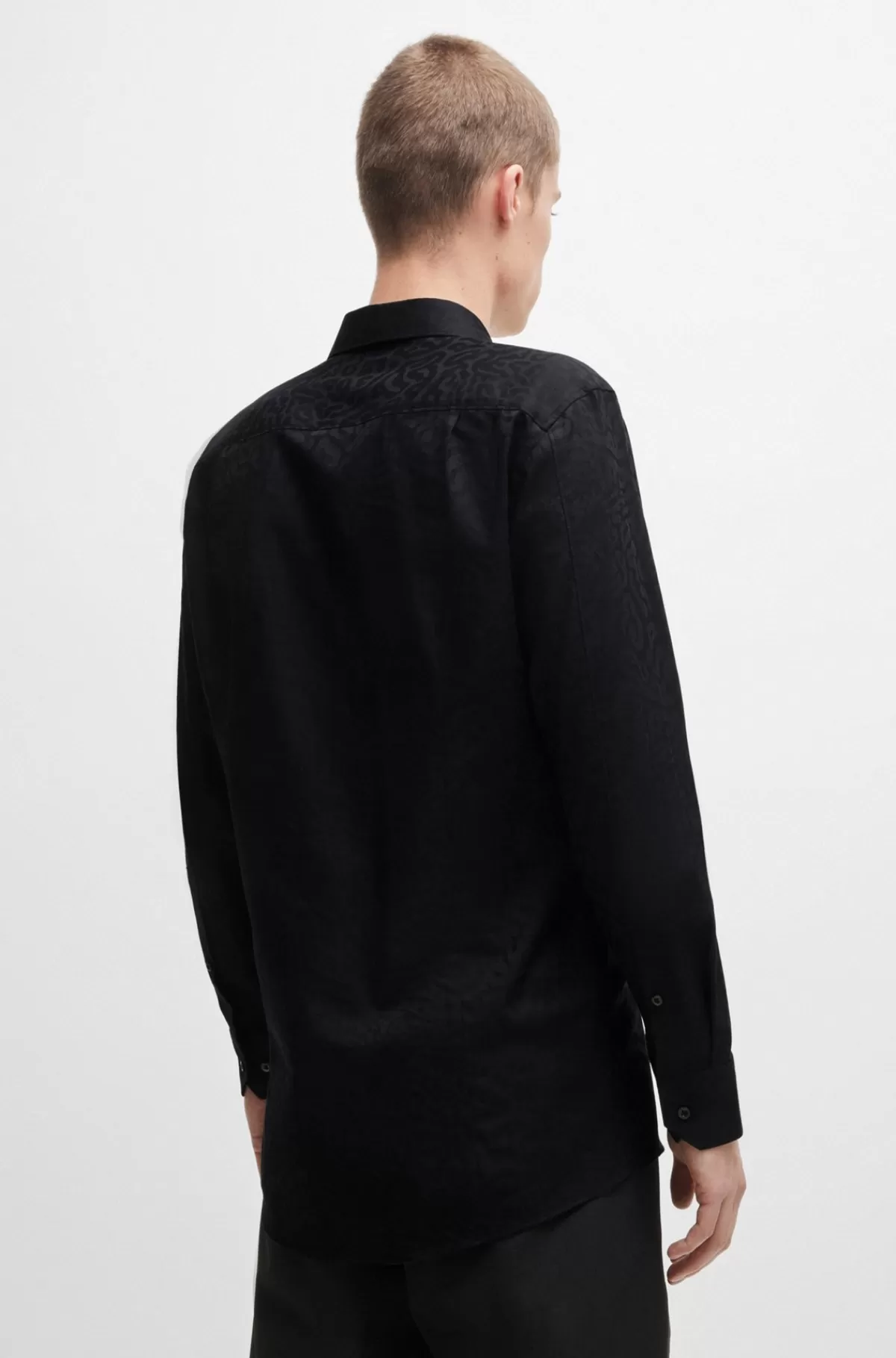 HUGO BOSS Skjorte Med Extra Slim Fit I Bomuldsjacquard Med Dyremønster Sort Shop