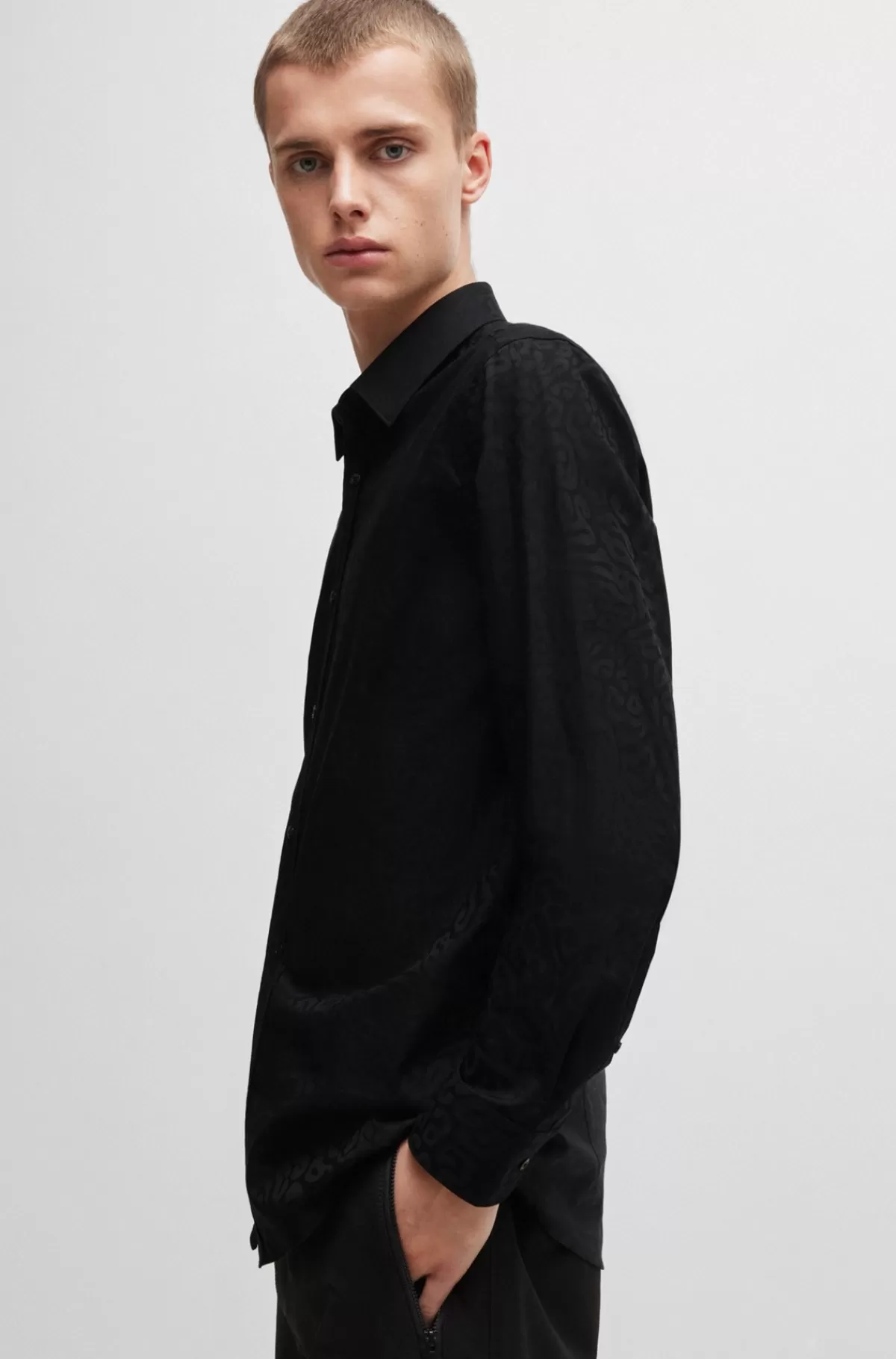 HUGO BOSS Skjorte Med Extra Slim Fit I Bomuldsjacquard Med Dyremønster Sort Shop