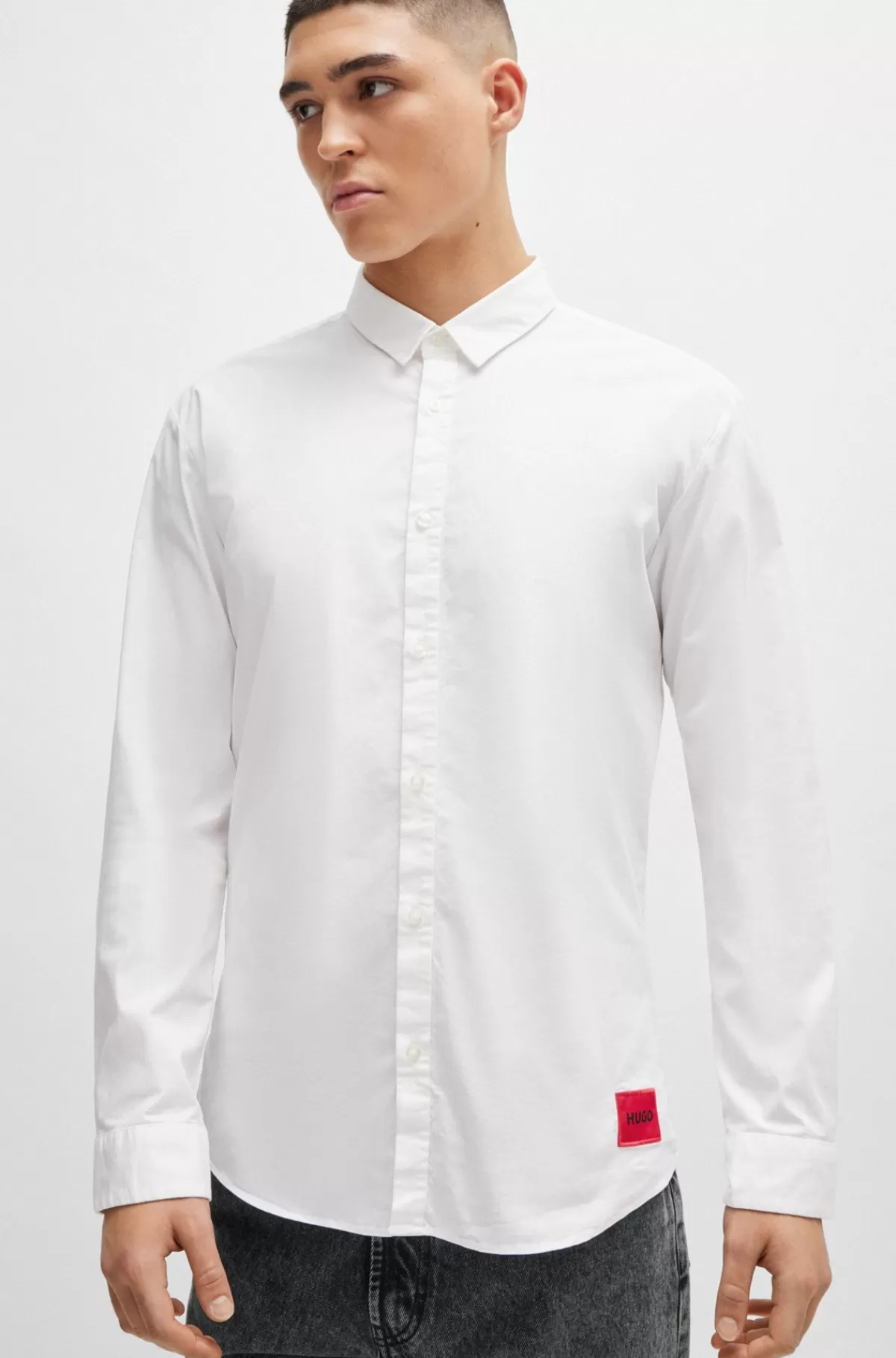 HUGO BOSS Skjorte Med Extra Slim Fit I Ferskenblødt Bomuld Med Stræk Hvid Hot