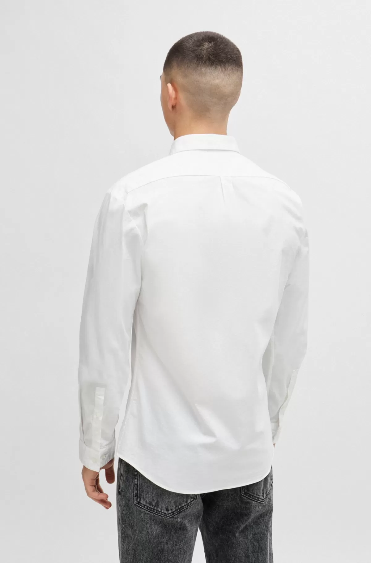 HUGO BOSS Skjorte Med Extra Slim Fit I Ferskenblødt Bomuld Med Stræk Hvid Hot