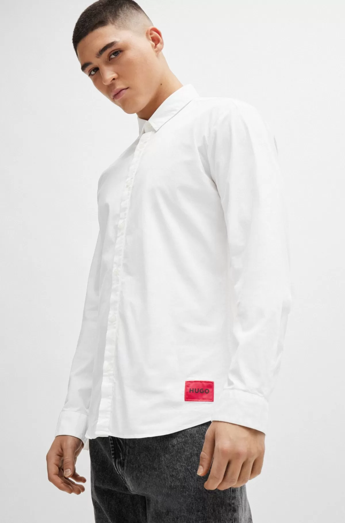 HUGO BOSS Skjorte Med Extra Slim Fit I Ferskenblødt Bomuld Med Stræk Hvid Hot