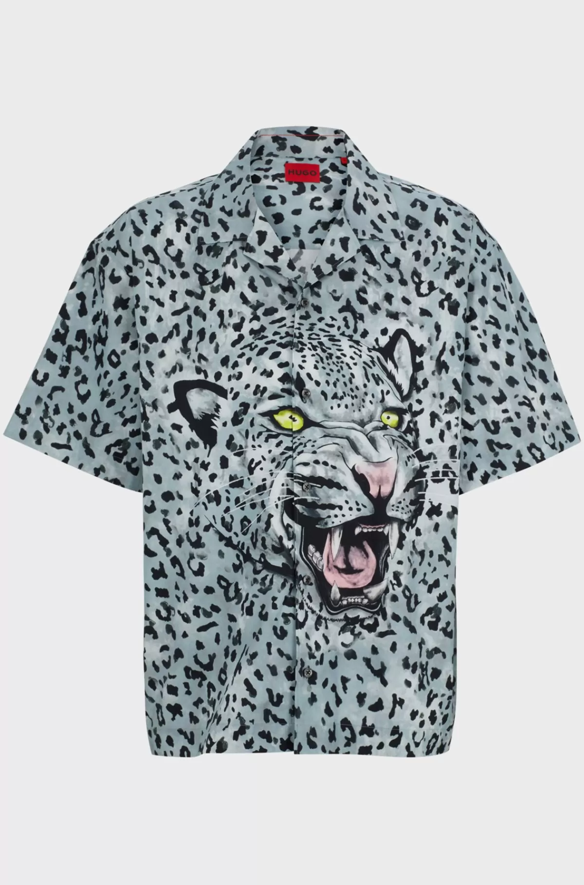 HUGO BOSS Skjorte Med Korte ærmer Og Oversize Fit I Bomuld Med Dyreprint Lysegrå Shop