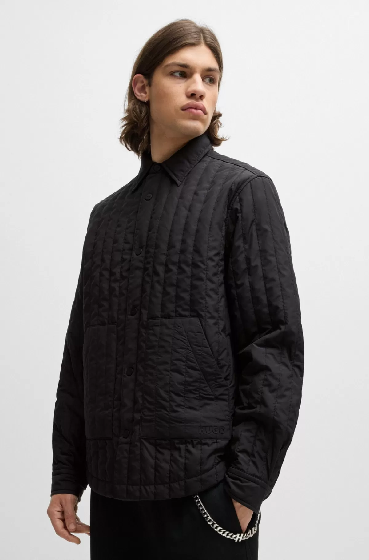 HUGO BOSS Skjorte Med Lange ærmer I Vatteret Kanvas Sort Cheap