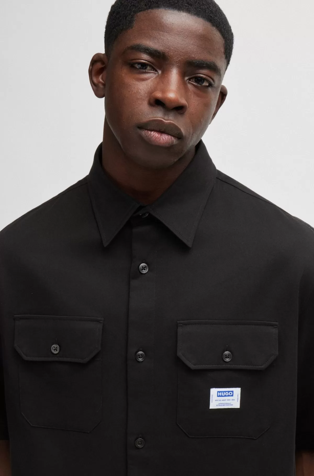 HUGO BOSS Skjorte Med Loose Fit I Bomuldstwill Med Logomærke Sort Discount