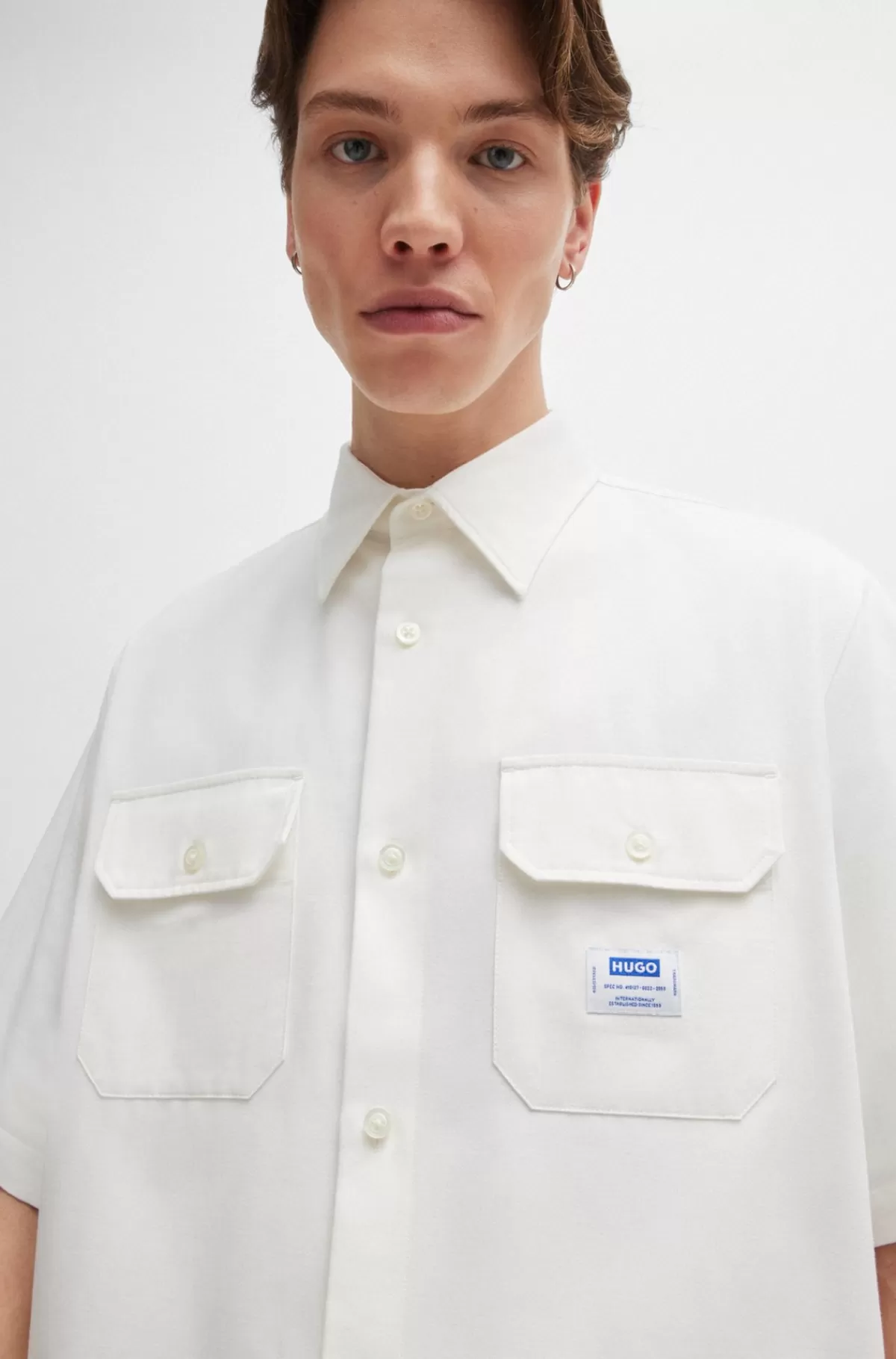 HUGO BOSS Skjorte Med Loose Fit I Bomuldstwill Med Logomærke Hvid Cheap