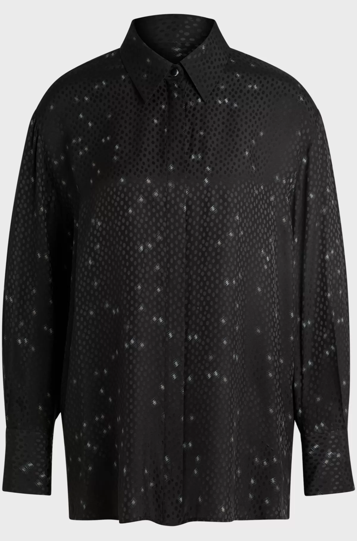 HUGO BOSS Skjorte Med Loose Fit I Prikket Jacquard Med Print Sort mønstret Outlet
