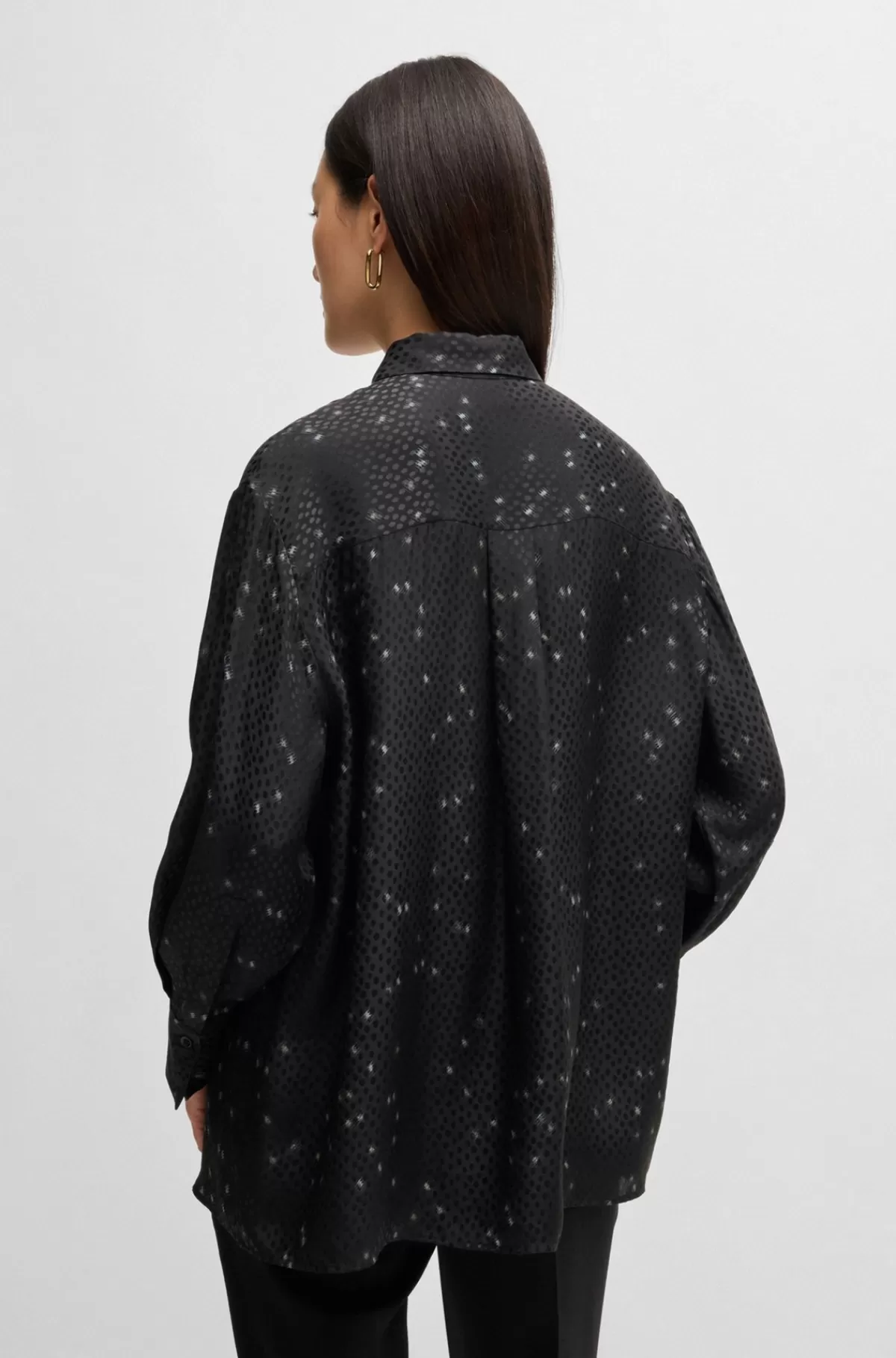 HUGO BOSS Skjorte Med Loose Fit I Prikket Jacquard Med Print Sort mønstret Outlet