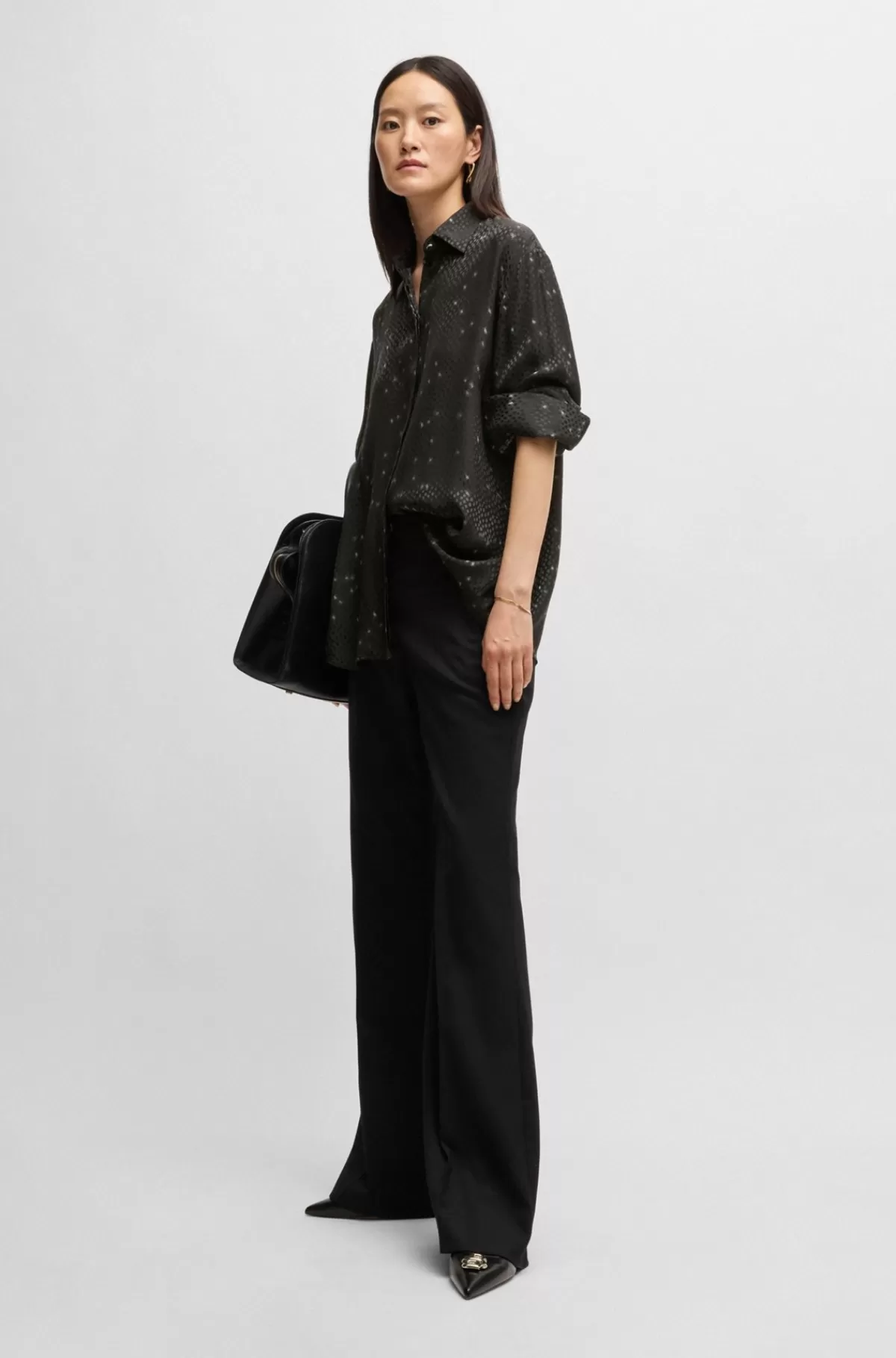 HUGO BOSS Skjorte Med Loose Fit I Prikket Jacquard Med Print Sort mønstret Outlet