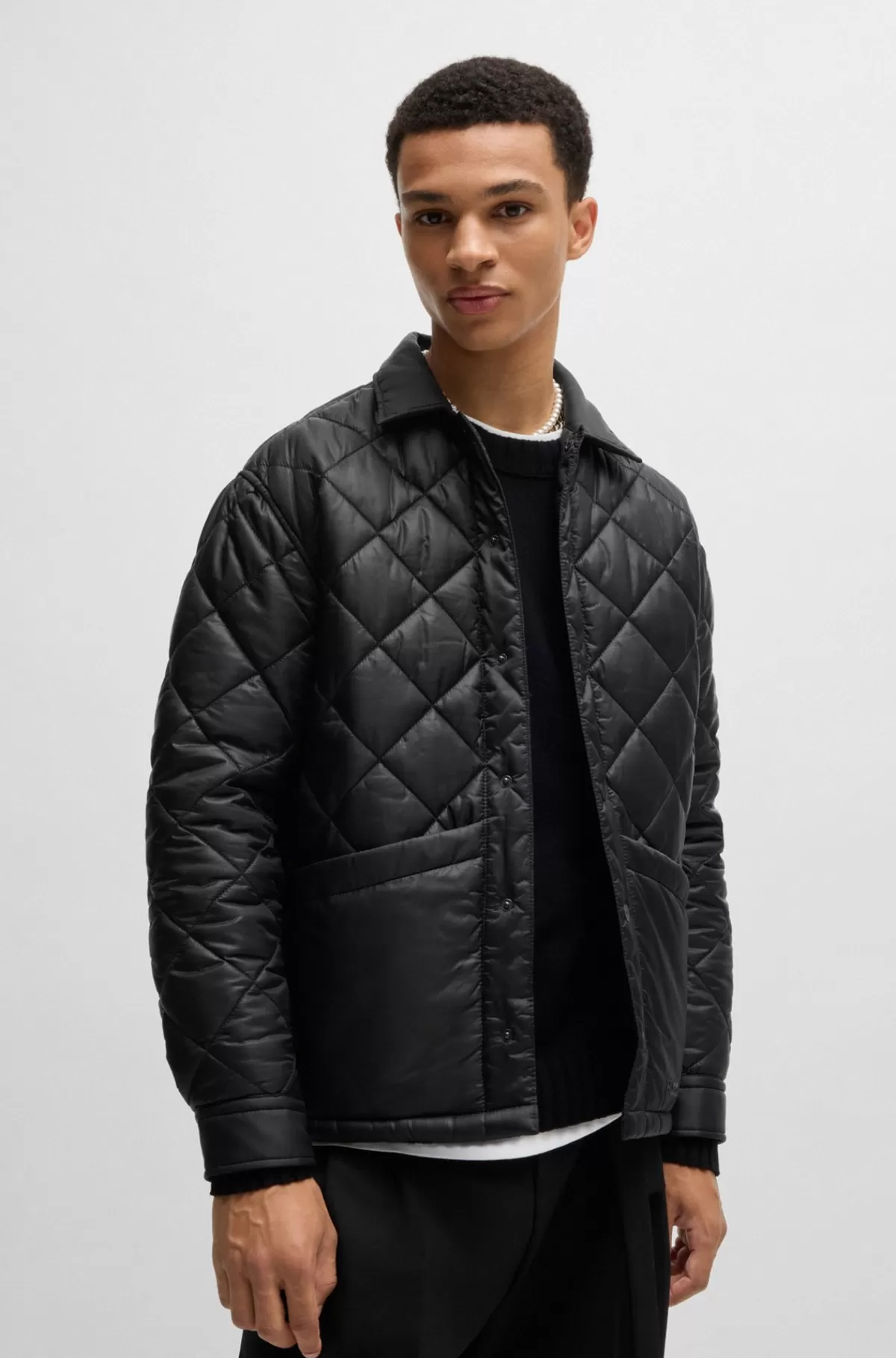 HUGO BOSS Skjorte Med Loose Fit Og Vatteret Ternet Mønster Sort Store
