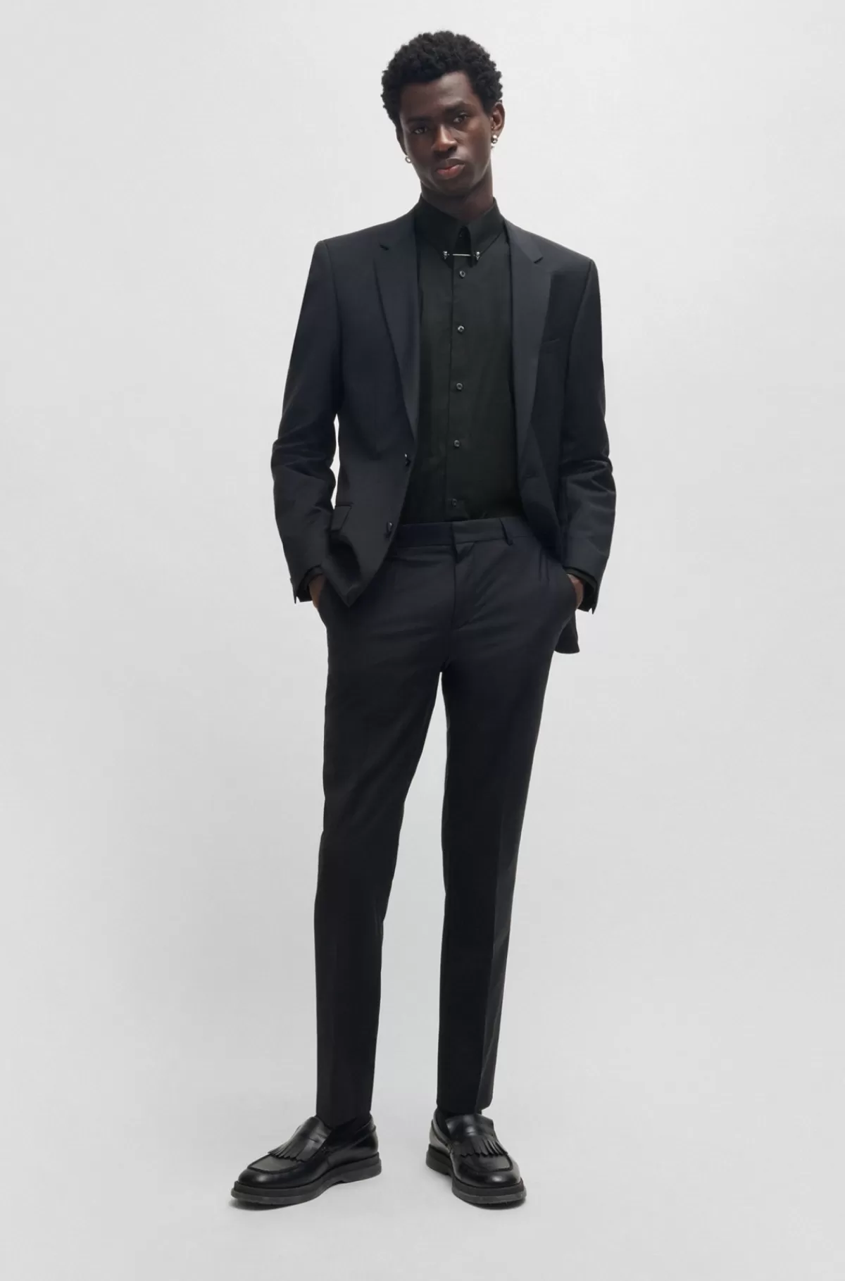 HUGO BOSS Skjorte Med Moderne Fit I Bomuld Med Stræk Og Kravenål Sort Online