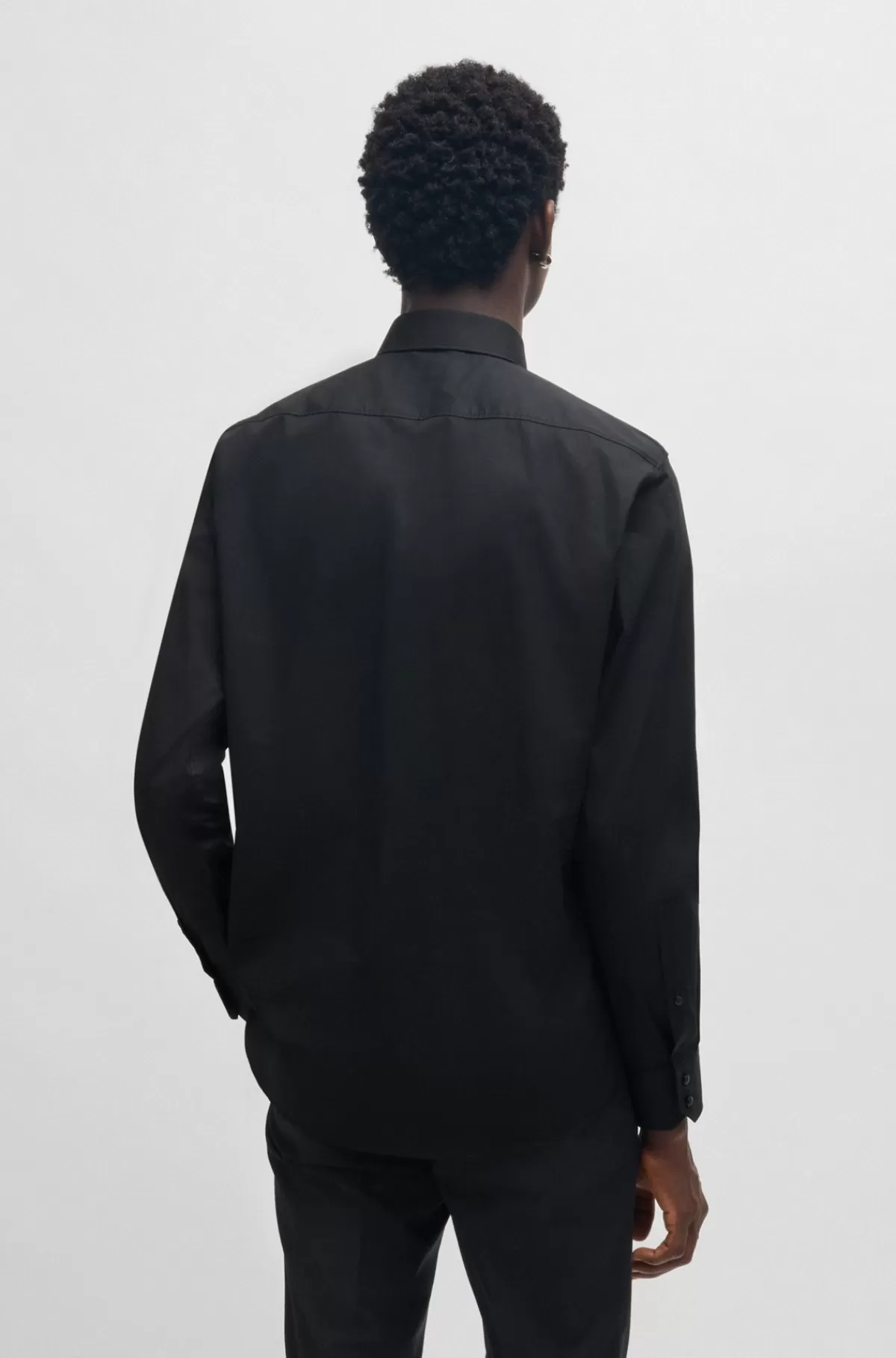 HUGO BOSS Skjorte Med Moderne Fit I Bomuld Med Stræk Og Kravenål Sort Online