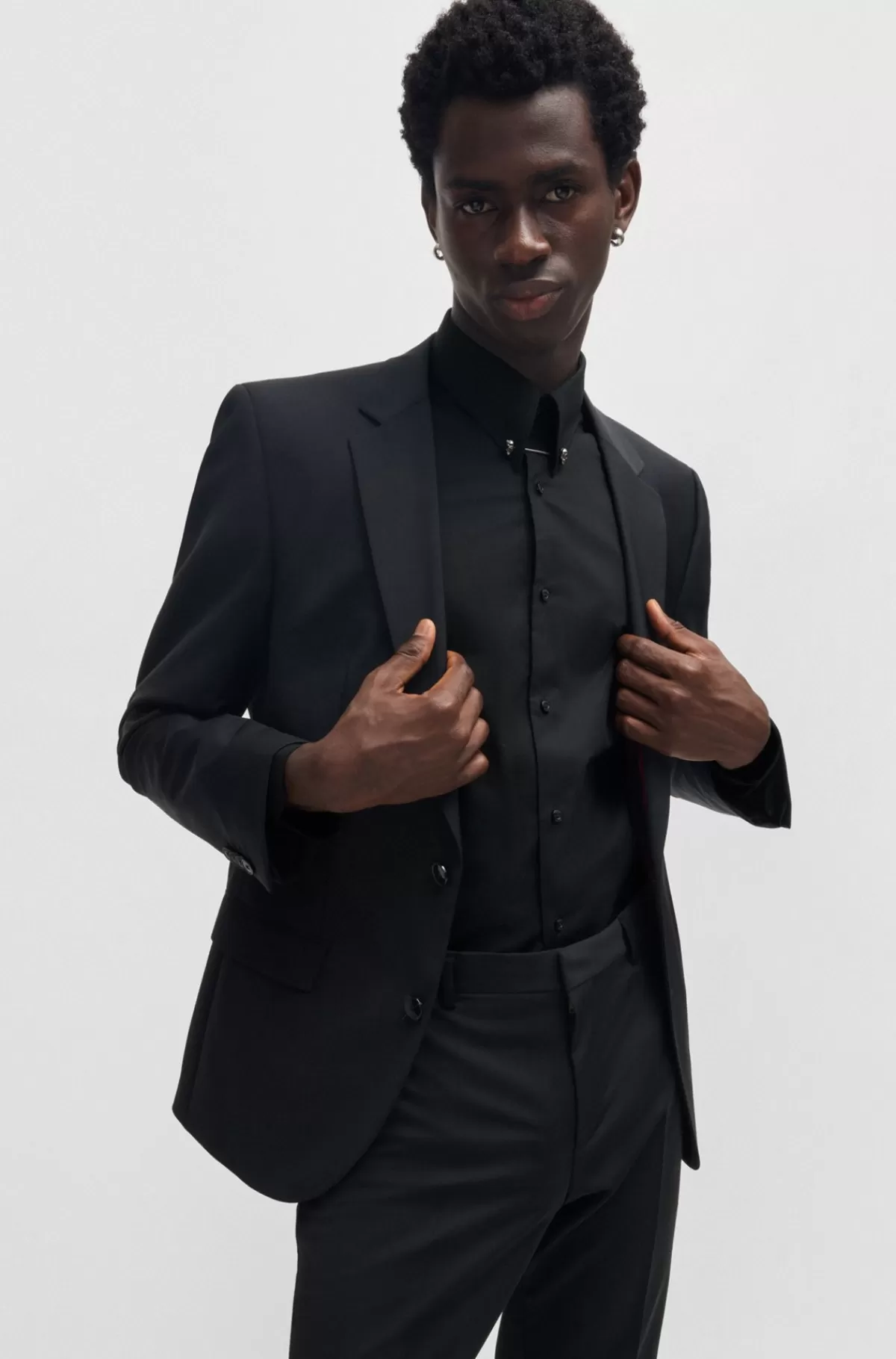 HUGO BOSS Skjorte Med Moderne Fit I Bomuld Med Stræk Og Kravenål Sort Online