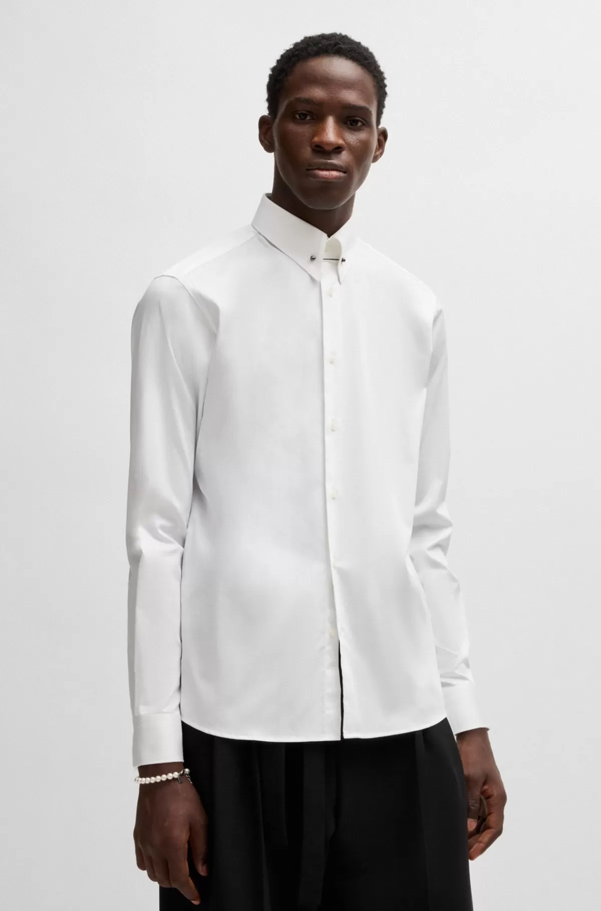 HUGO BOSS Skjorte Med Moderne Fit I Bomuldssatin Med Stræk Hvid Discount
