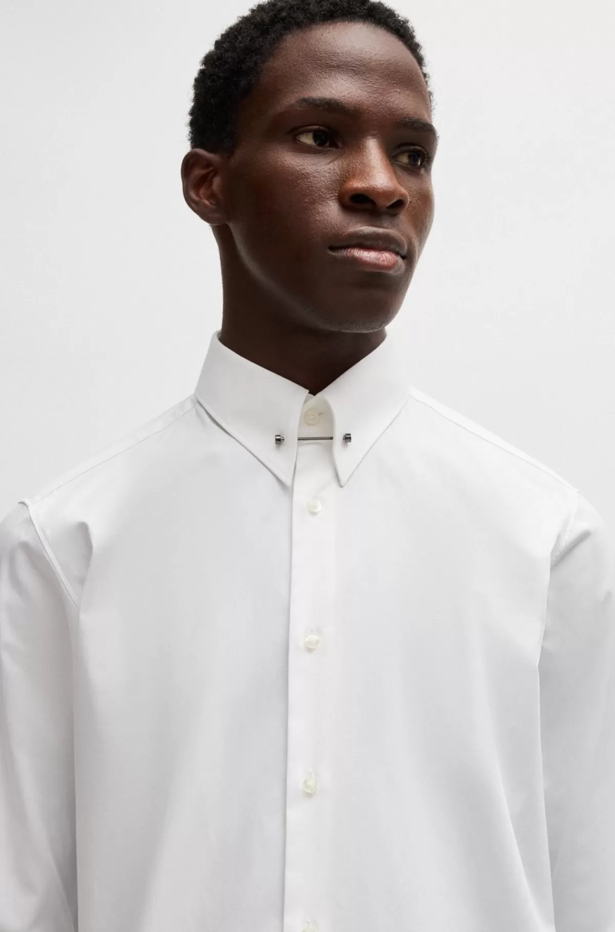 HUGO BOSS Skjorte Med Moderne Fit I Bomuldssatin Med Stræk Hvid Discount