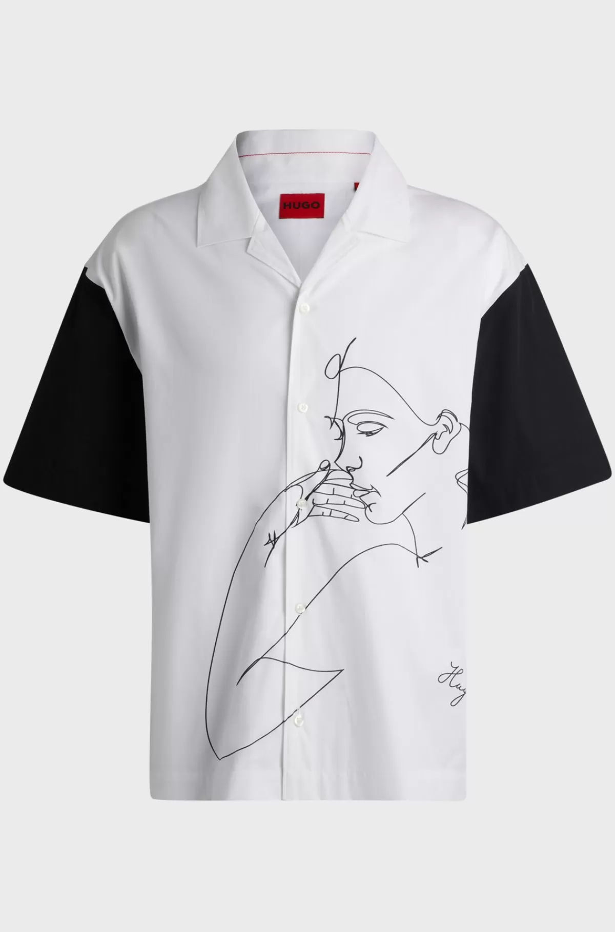 HUGO BOSS Skjorte Med Oversize Fit I Bomuld Med Ansigtsprint Hvid Online