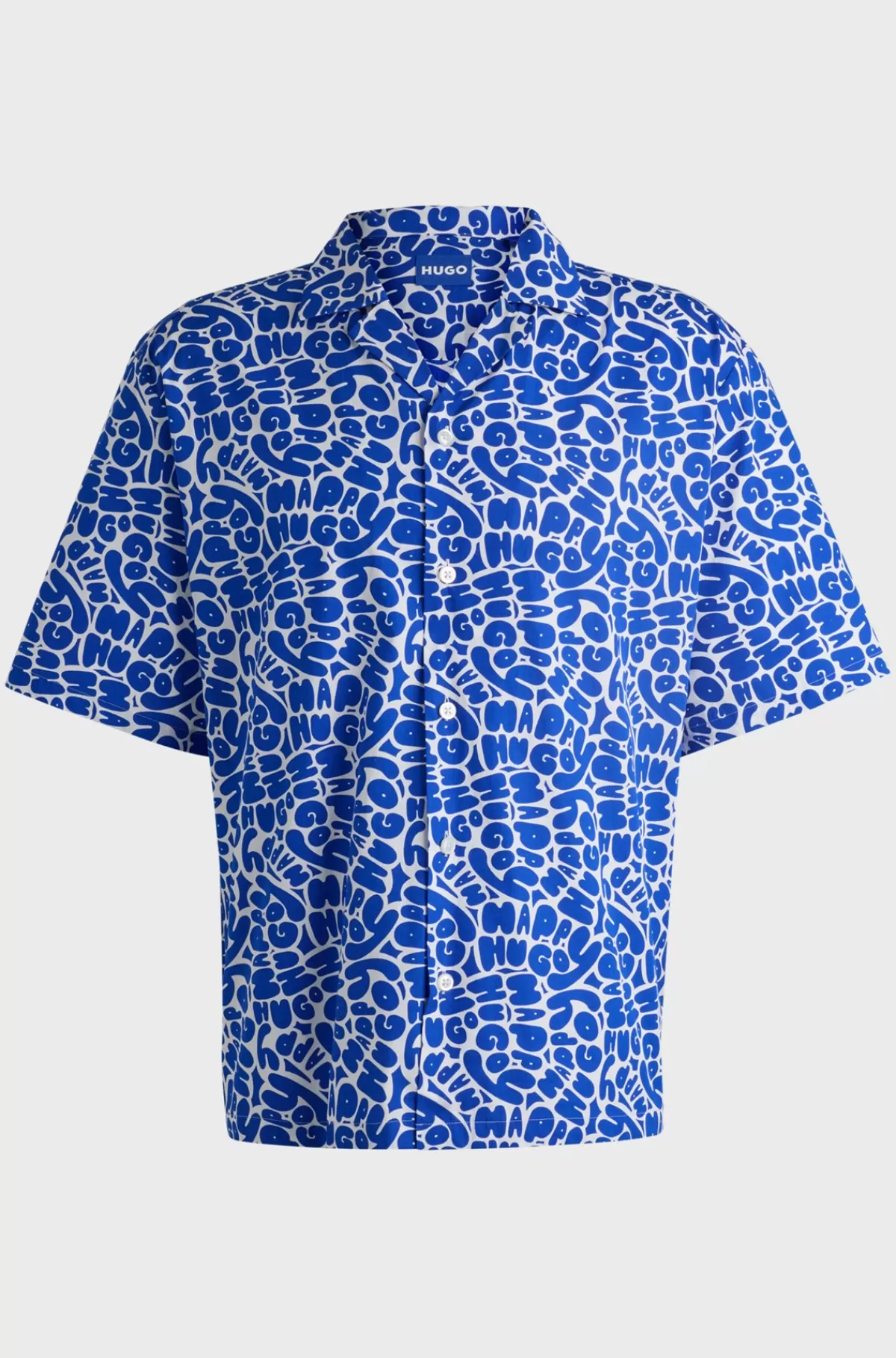 HUGO BOSS Skjorte Med Oversize Fit I Bomuld Med Sæsonens Print Lyseblå Best