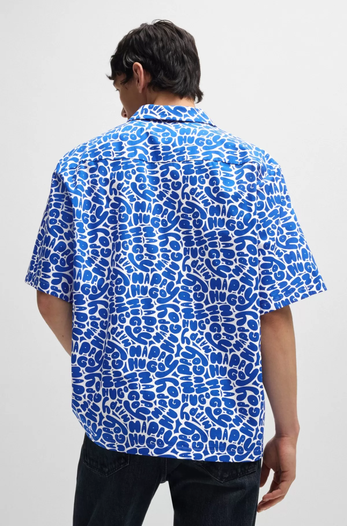 HUGO BOSS Skjorte Med Oversize Fit I Bomuld Med Sæsonens Print Lyseblå Best