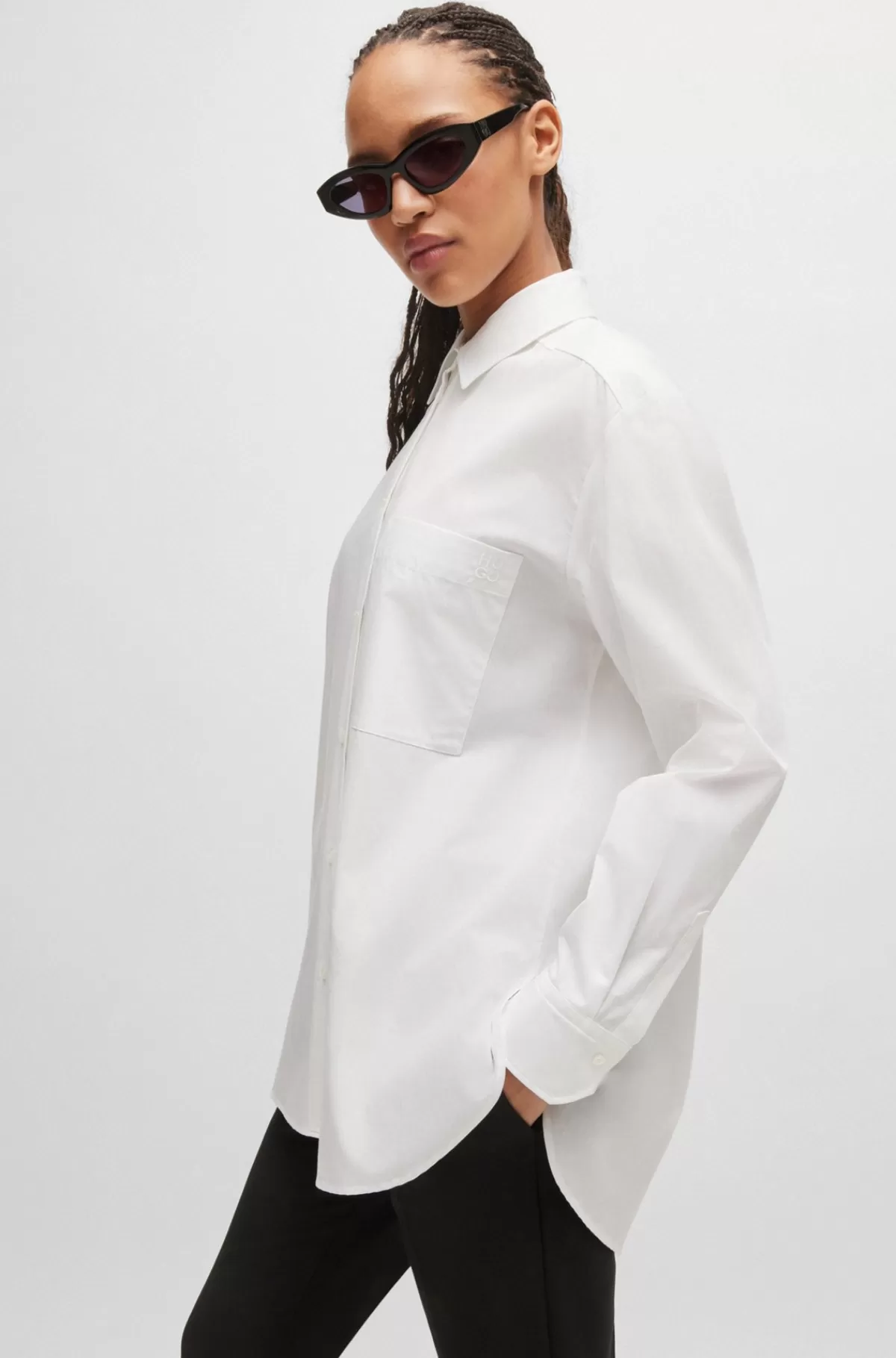 HUGO BOSS Skjorte Med Oversize Fit I Bomuldskanvas Med Broderet Logo Hvid Discount
