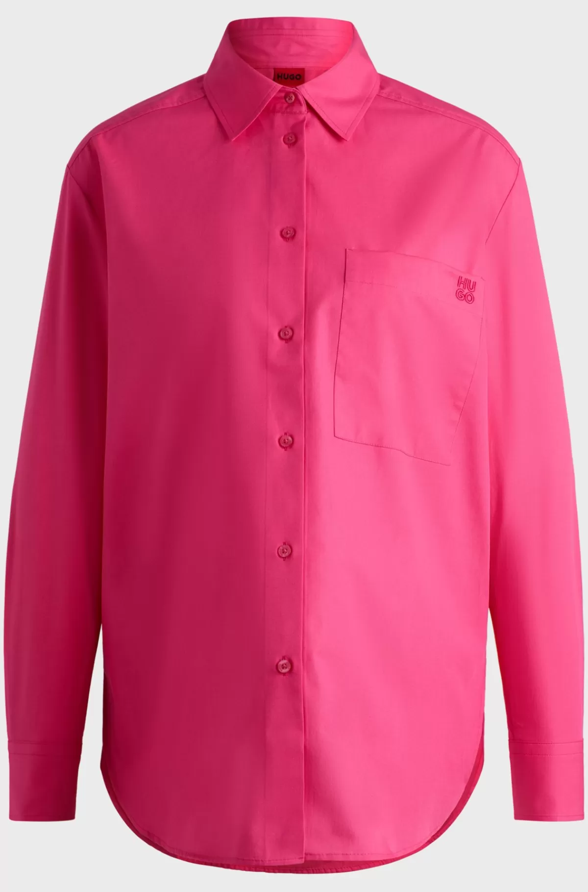 HUGO BOSS Skjorte Med Oversize Fit I Bomuldskanvas Med Broderet Logo Pink Flash Sale