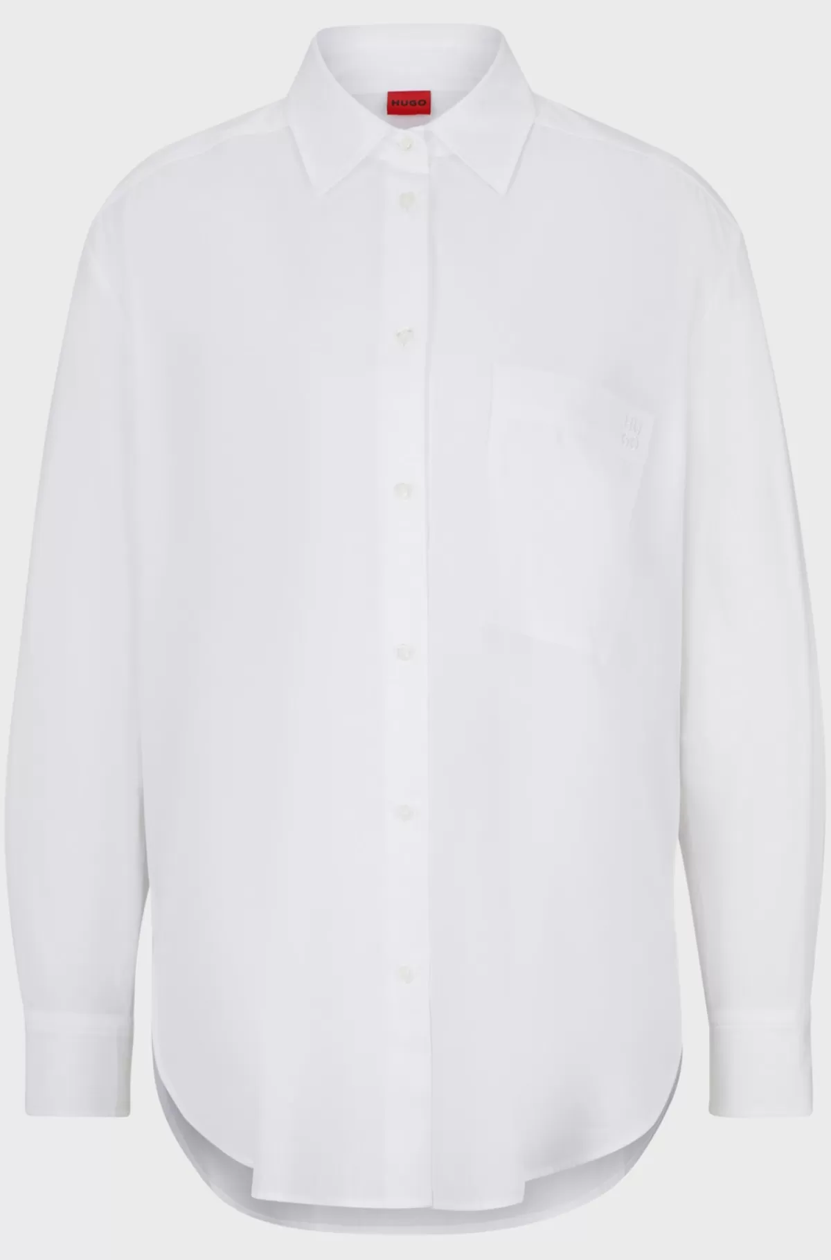 HUGO BOSS Skjorte Med Oversize Fit I Bomuldskanvas Med Broderet Logo Hvid Discount