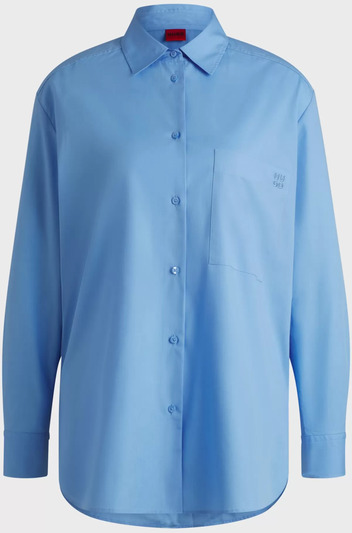 HUGO BOSS Skjorte Med Oversize Fit I Bomuldskanvas Med Broderet Logo Lyseblå Clearance
