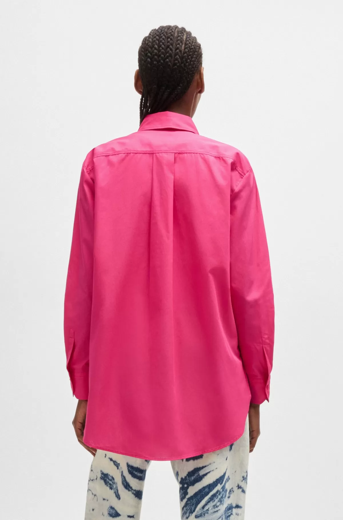 HUGO BOSS Skjorte Med Oversize Fit I Bomuldskanvas Med Broderet Logo Pink Flash Sale