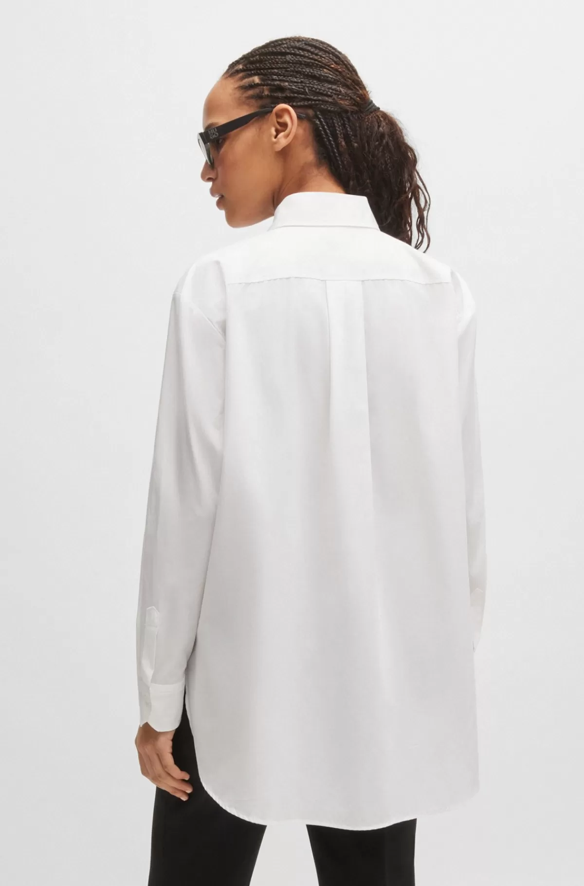 HUGO BOSS Skjorte Med Oversize Fit I Bomuldskanvas Med Broderet Logo Hvid Discount