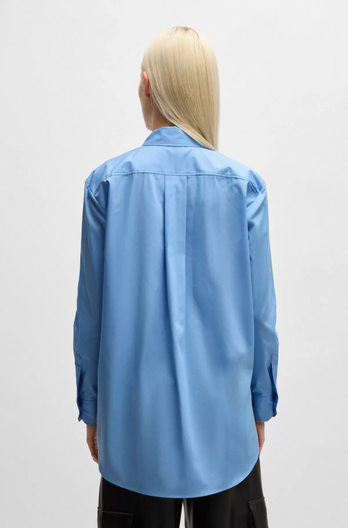 HUGO BOSS Skjorte Med Oversize Fit I Bomuldskanvas Med Broderet Logo Lyseblå Clearance