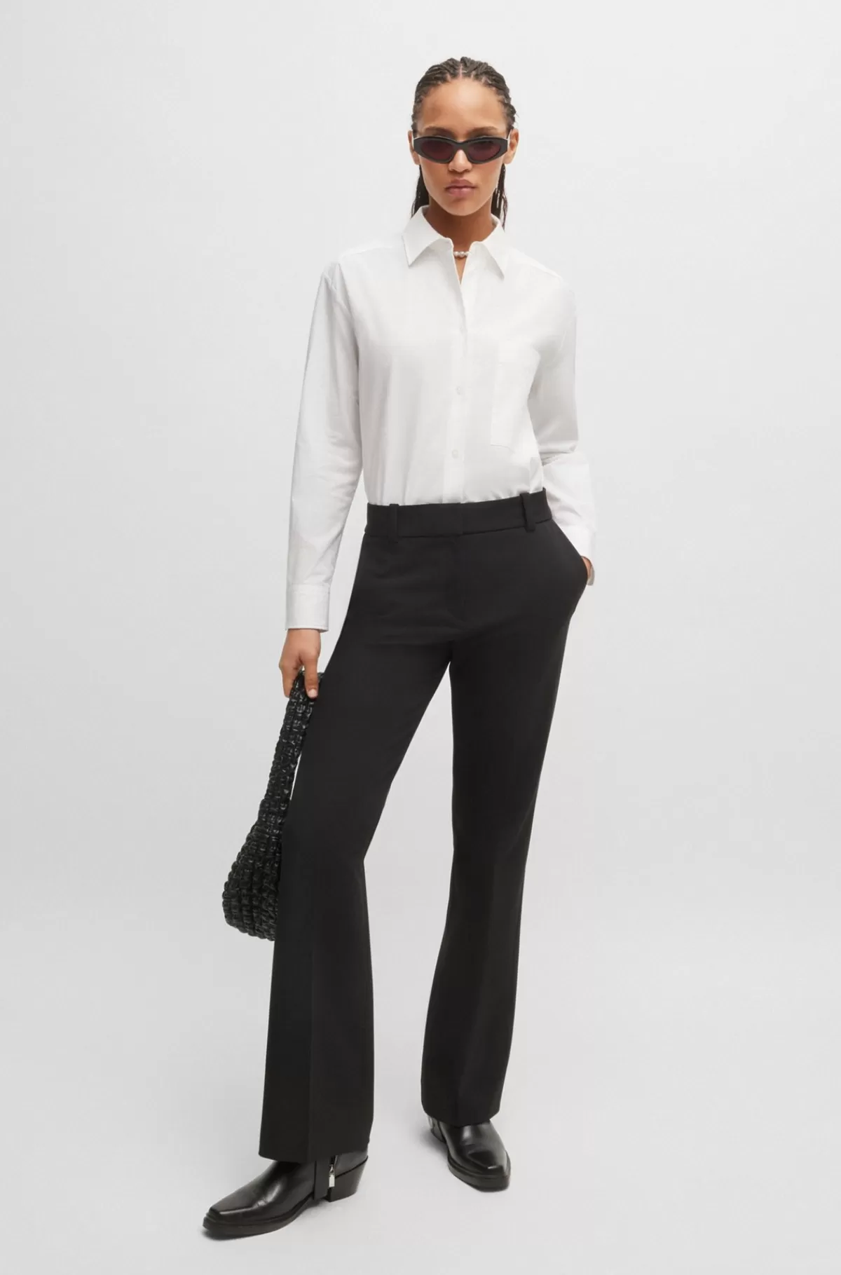 HUGO BOSS Skjorte Med Oversize Fit I Bomuldskanvas Med Broderet Logo Hvid Discount
