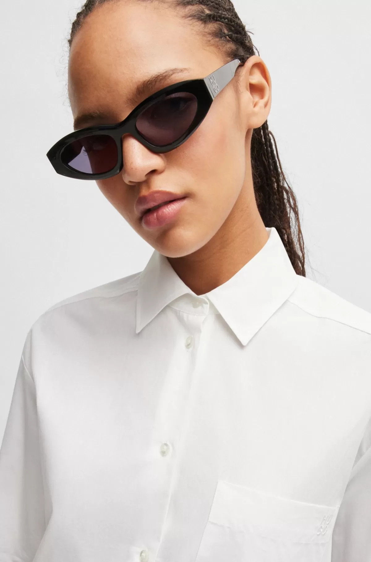 HUGO BOSS Skjorte Med Oversize Fit I Bomuldskanvas Med Broderet Logo Hvid Discount