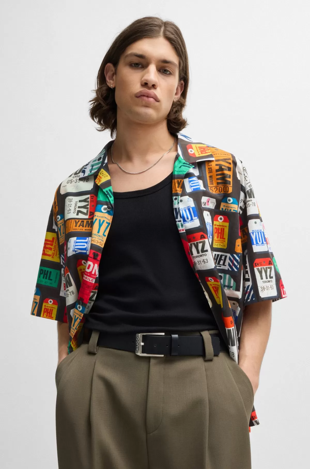 HUGO BOSS Skjorte Med Oversize Fit I Bomuldspoplin Med Sæsonens Print Mønstret Cheap