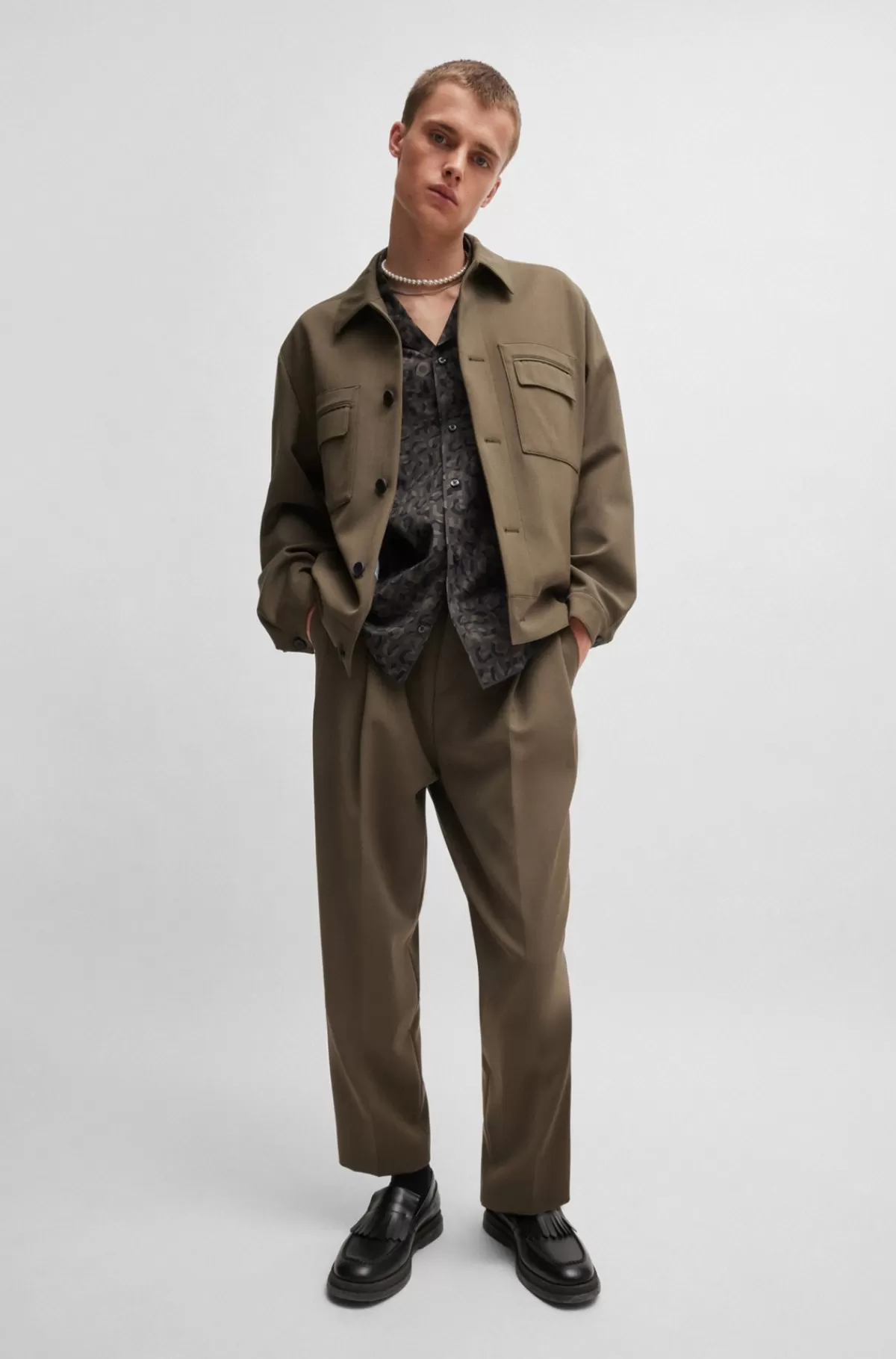 HUGO BOSS Skjorte Med Oversize Fit I Bomuldspoplin Med Sæsonens Print Sort Best Sale
