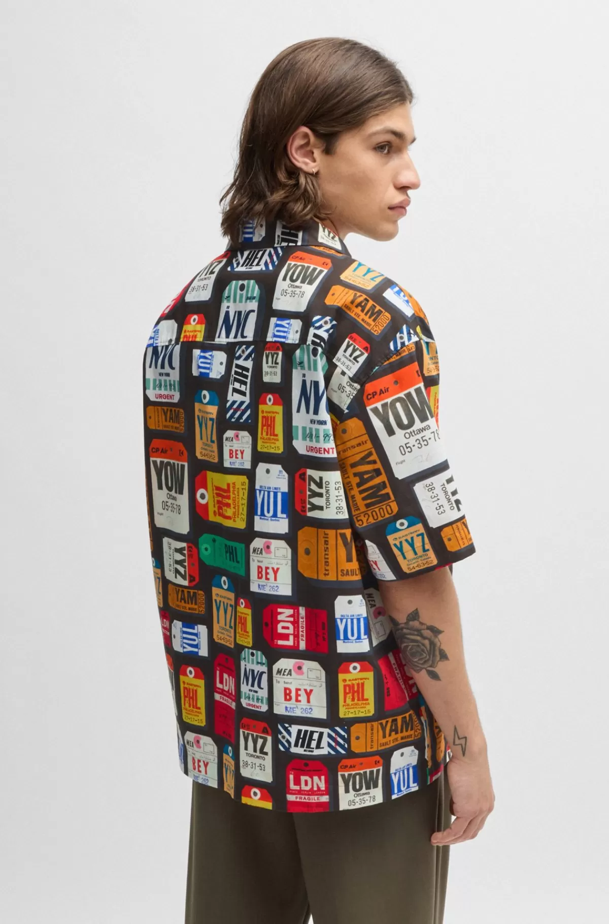 HUGO BOSS Skjorte Med Oversize Fit I Bomuldspoplin Med Sæsonens Print Mønstret Cheap