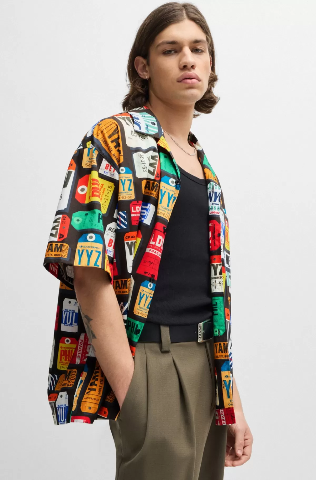 HUGO BOSS Skjorte Med Oversize Fit I Bomuldspoplin Med Sæsonens Print Mønstret Cheap