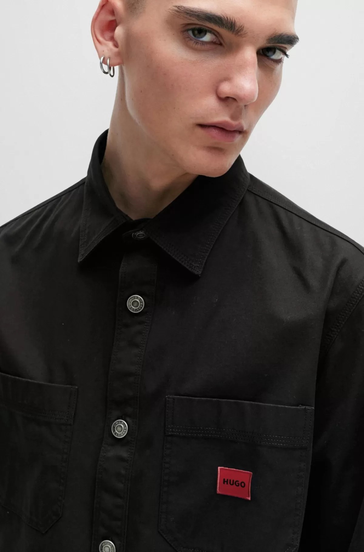 HUGO BOSS Skjorte Med Oversize Fit I Bomuldstwill Med Logomærkat Sort Online