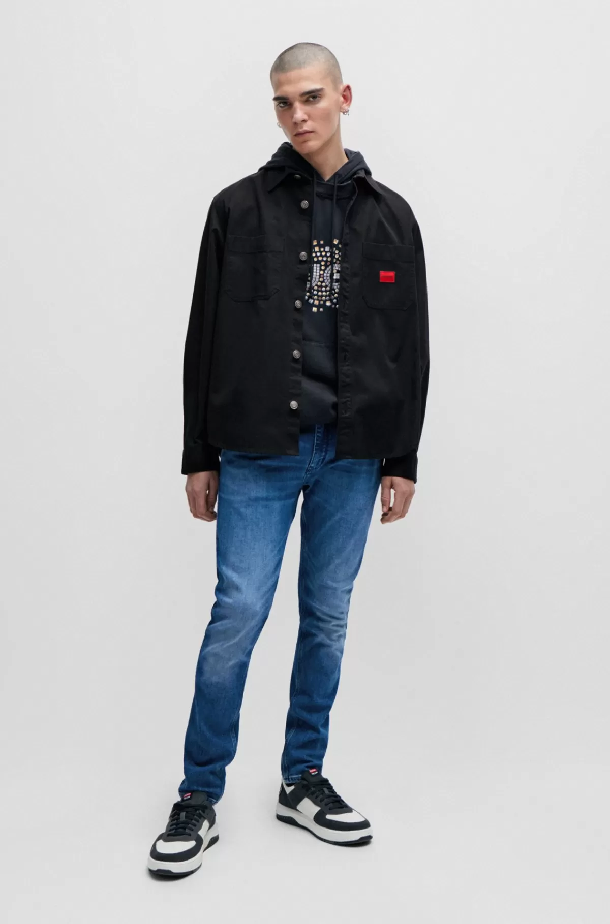 HUGO BOSS Skjorte Med Oversize Fit I Bomuldstwill Med Logomærkat Sort Online