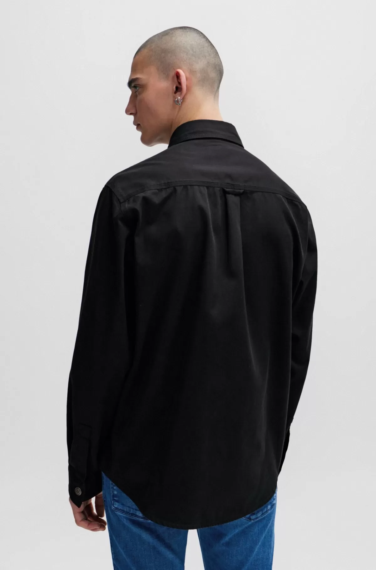 HUGO BOSS Skjorte Med Oversize Fit I Bomuldstwill Med Logomærkat Sort Online