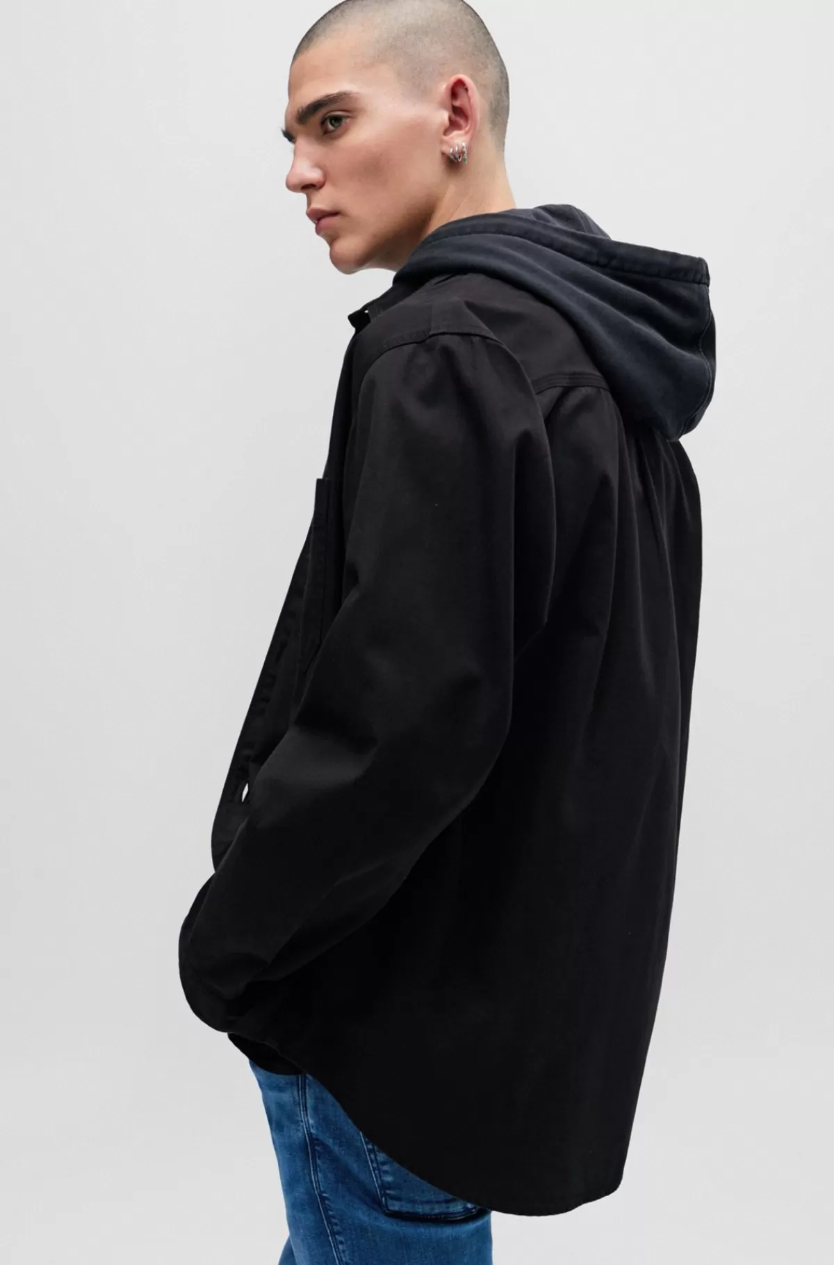 HUGO BOSS Skjorte Med Oversize Fit I Bomuldstwill Med Logomærkat Sort Online