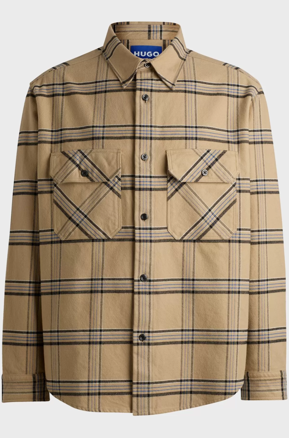 HUGO BOSS Skjorte Med Oversize Fit I Glen-ternet Bomuldstwill Beige Clearance