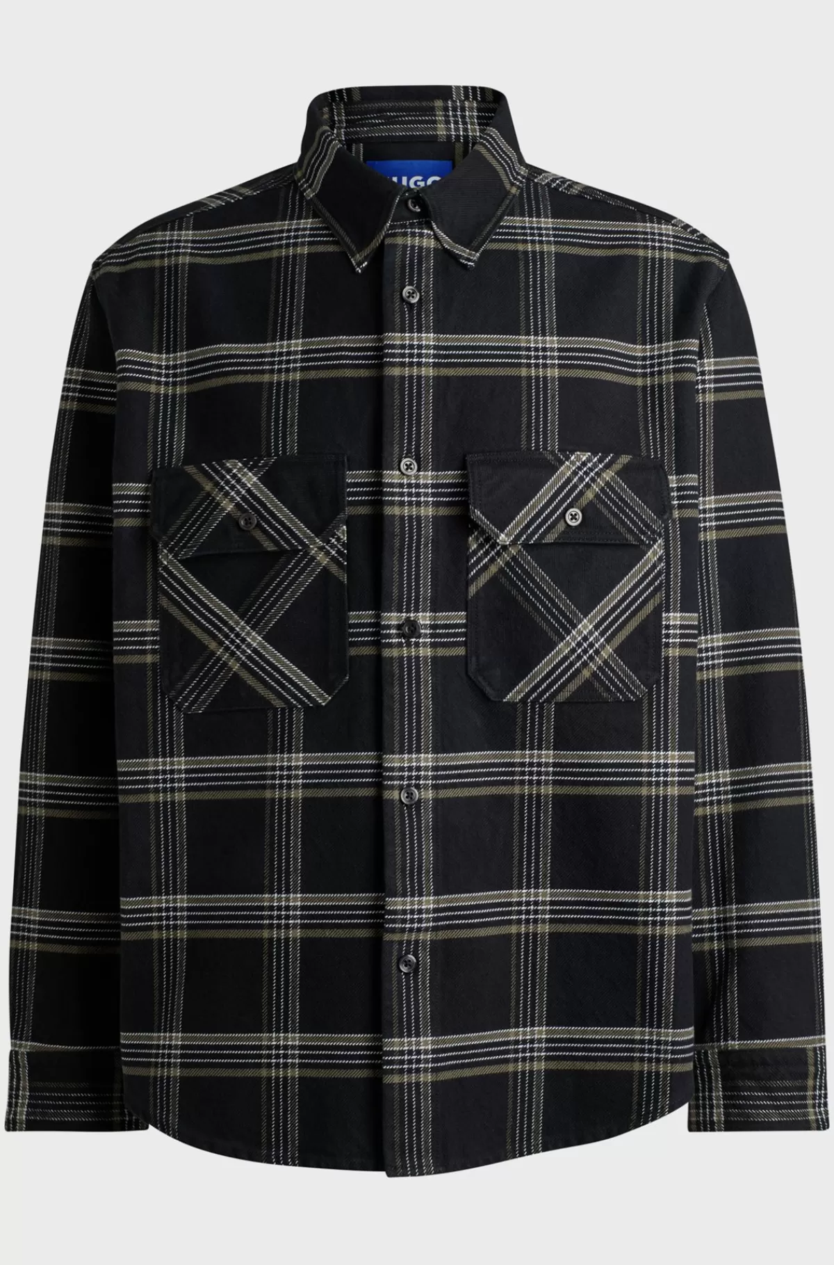 HUGO BOSS Skjorte Med Oversize Fit I Glen-ternet Bomuldstwill Sort Outlet