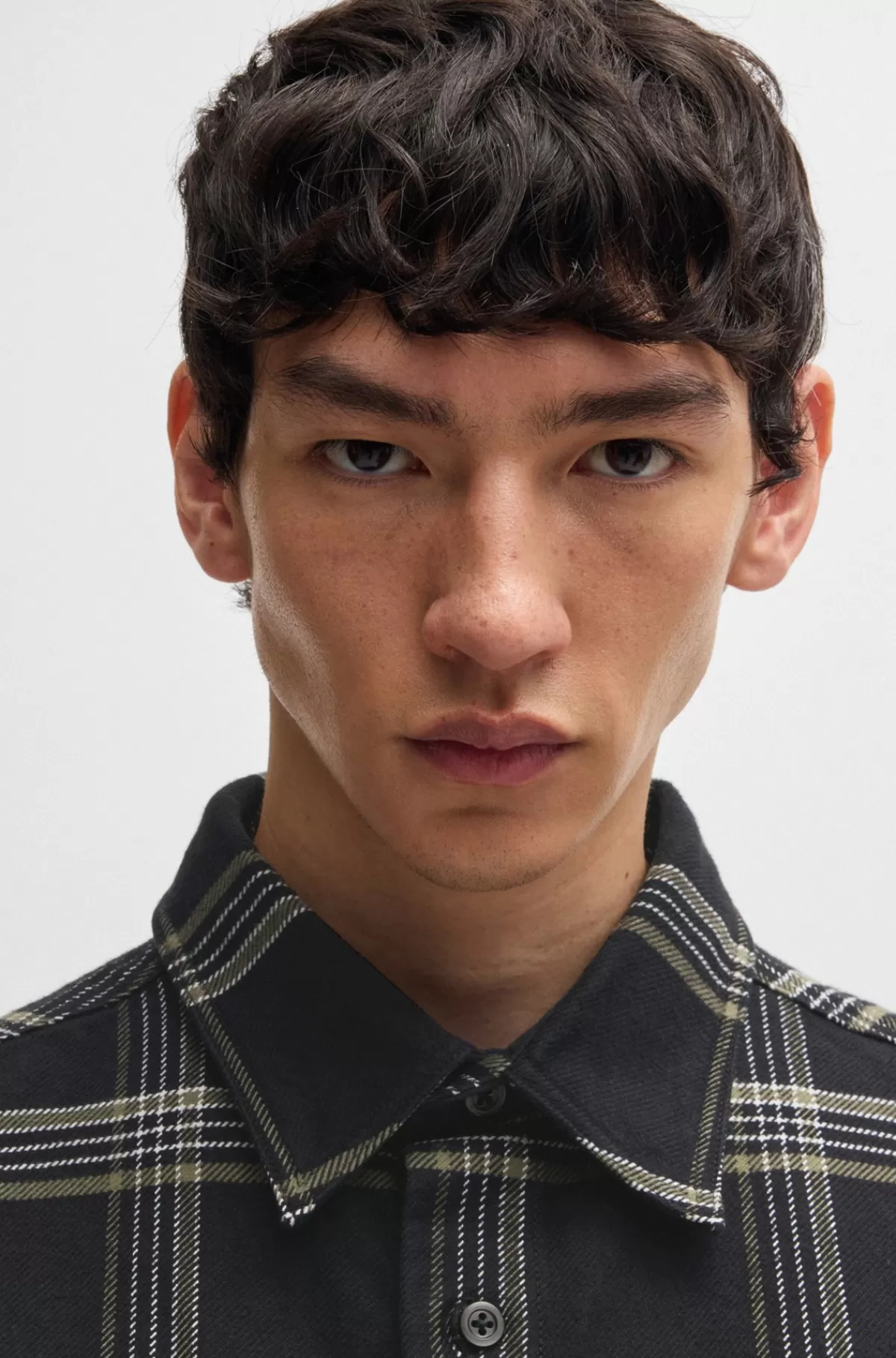 HUGO BOSS Skjorte Med Oversize Fit I Glen-ternet Bomuldstwill Sort Outlet