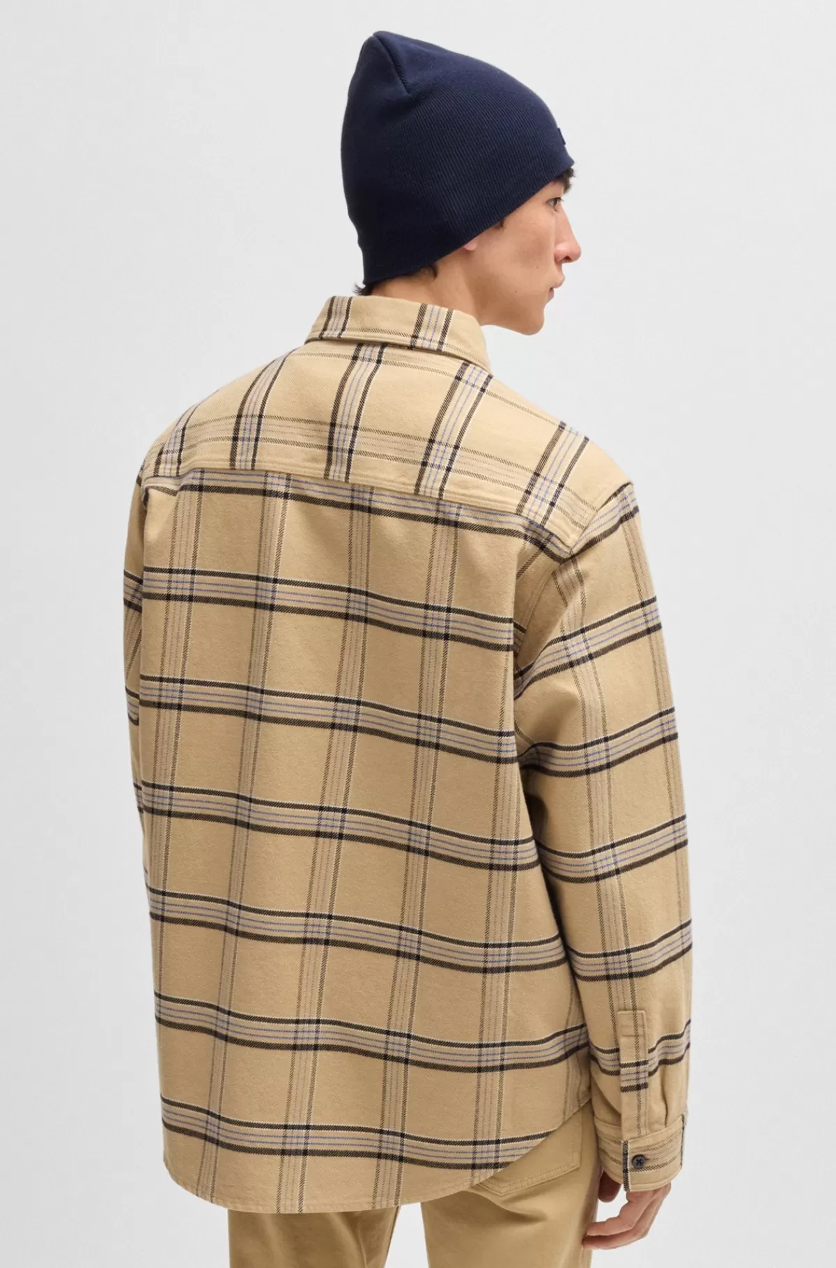 HUGO BOSS Skjorte Med Oversize Fit I Glen-ternet Bomuldstwill Beige Clearance