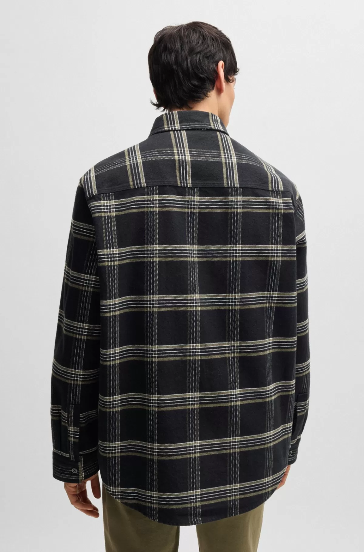 HUGO BOSS Skjorte Med Oversize Fit I Glen-ternet Bomuldstwill Sort Outlet