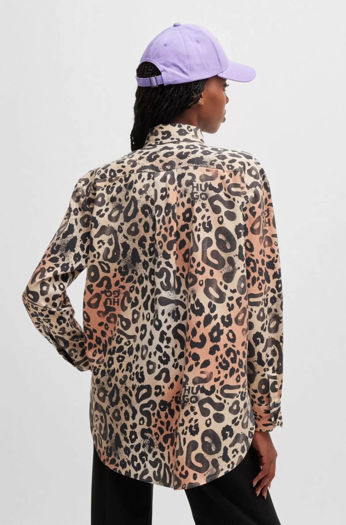 HUGO BOSS Skjorte Med Oversize Fit I Leopardprintet Twill Mønstret Best Sale