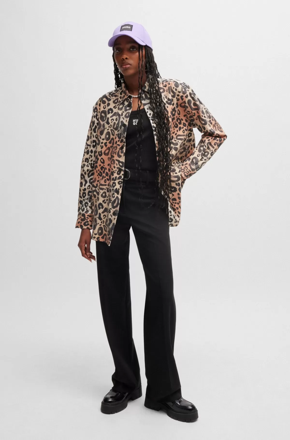 HUGO BOSS Skjorte Med Oversize Fit I Leopardprintet Twill Mønstret Best Sale