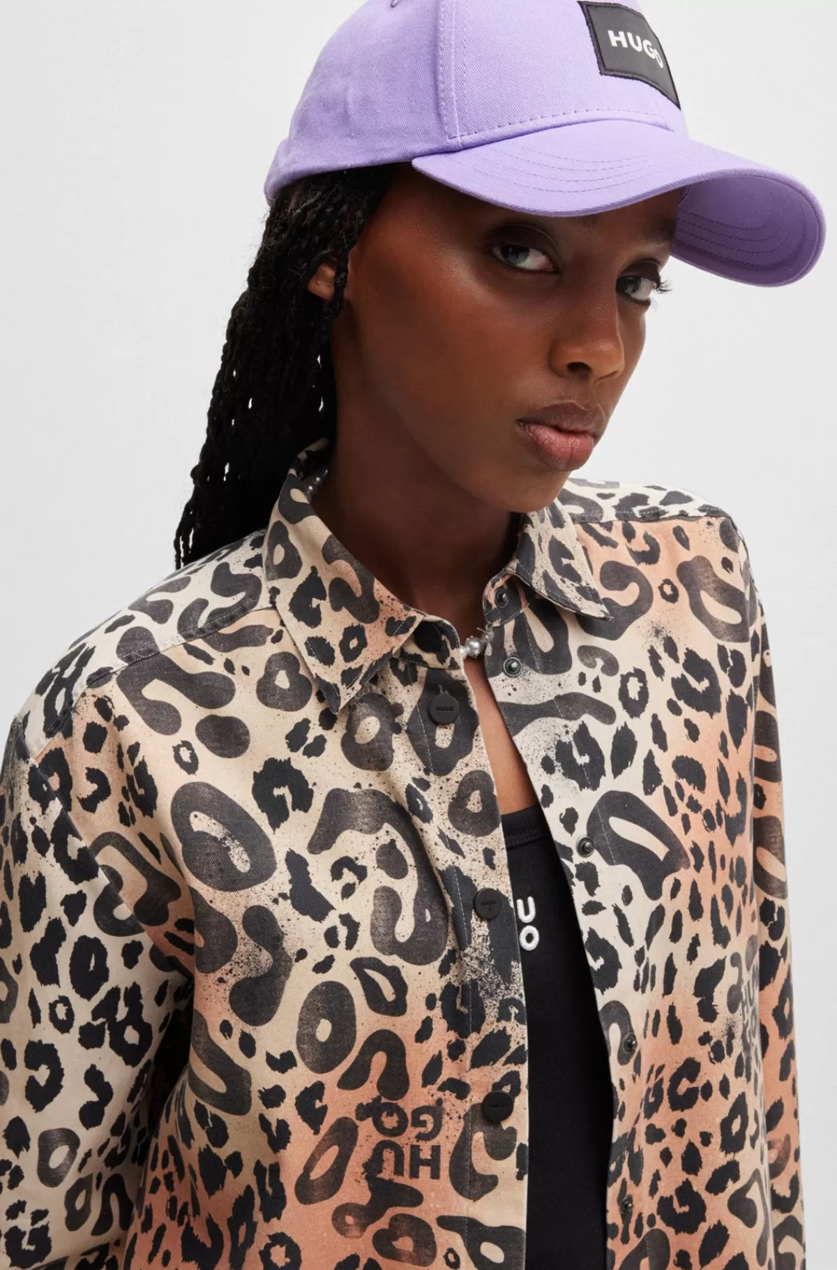 HUGO BOSS Skjorte Med Oversize Fit I Leopardprintet Twill Mønstret Best Sale
