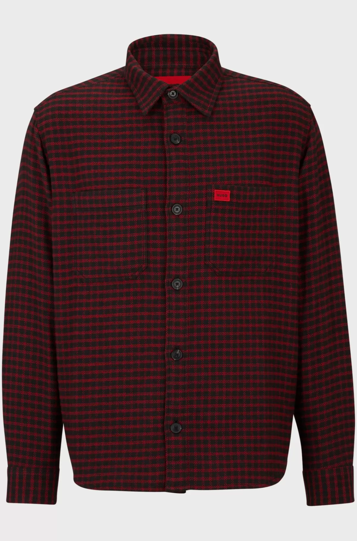 HUGO BOSS Skjorte Med Oversize Fit I Ternet Bomuldsflannel Mørkerød Outlet