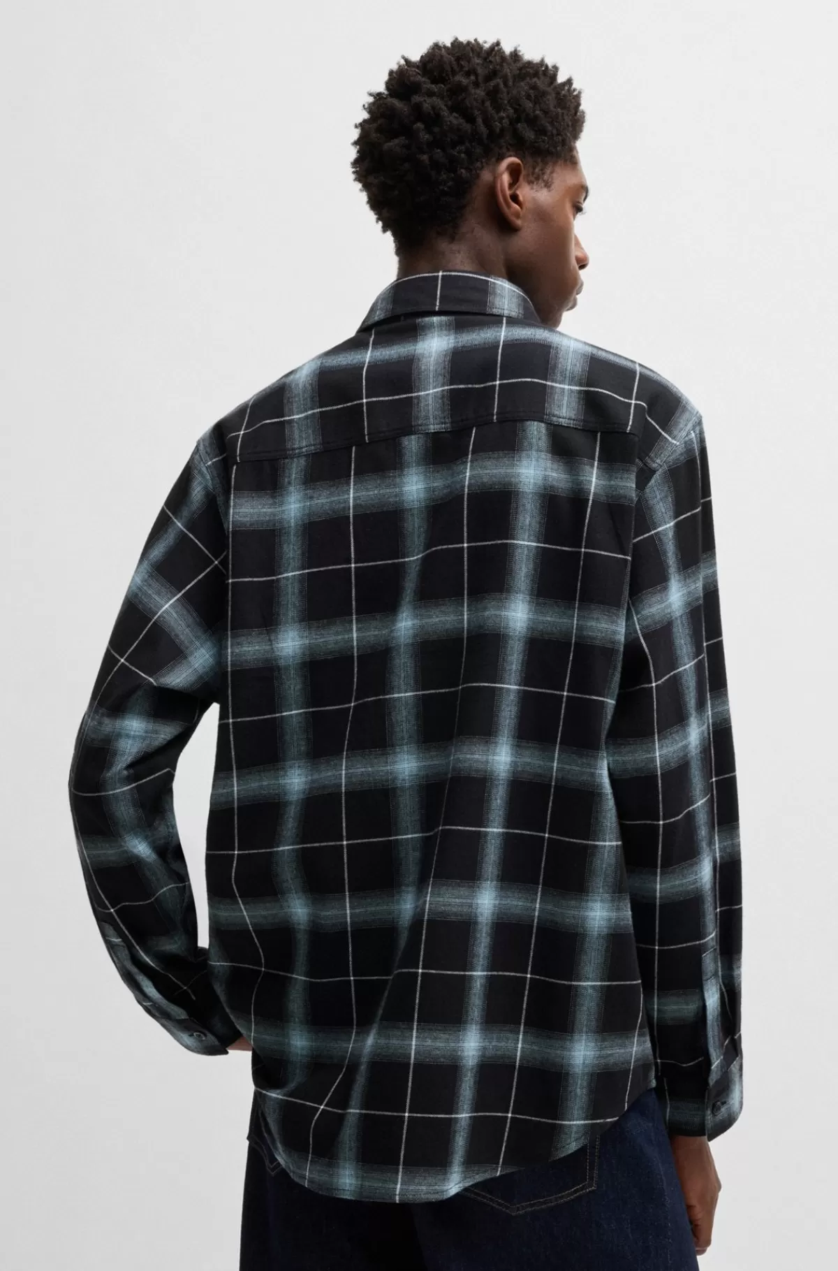HUGO BOSS Skjorte Med Oversize Fit I Ternet Bomuldsflannel Sort mønstret Outlet