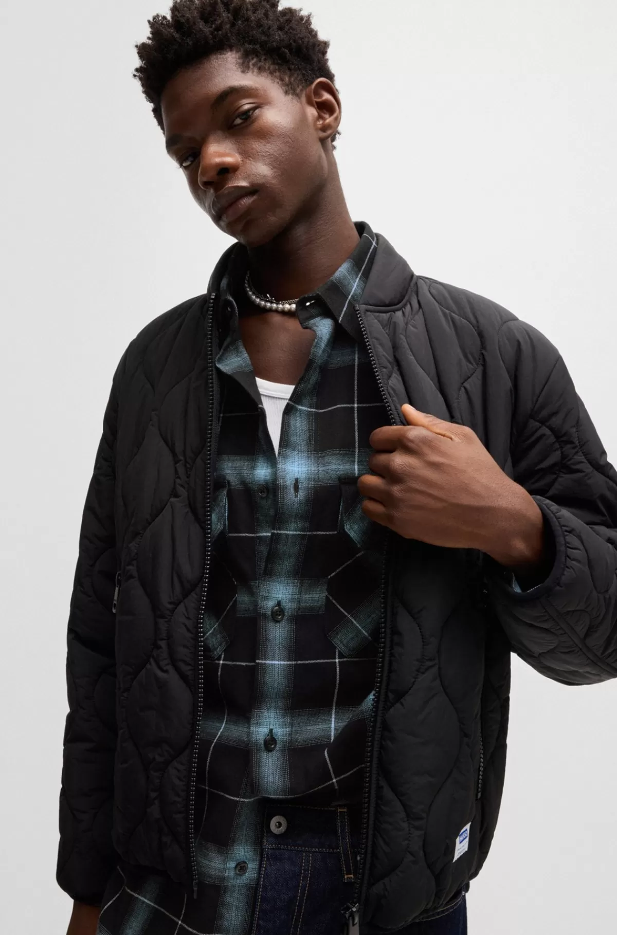 HUGO BOSS Skjorte Med Oversize Fit I Ternet Bomuldsflannel Sort mønstret Outlet
