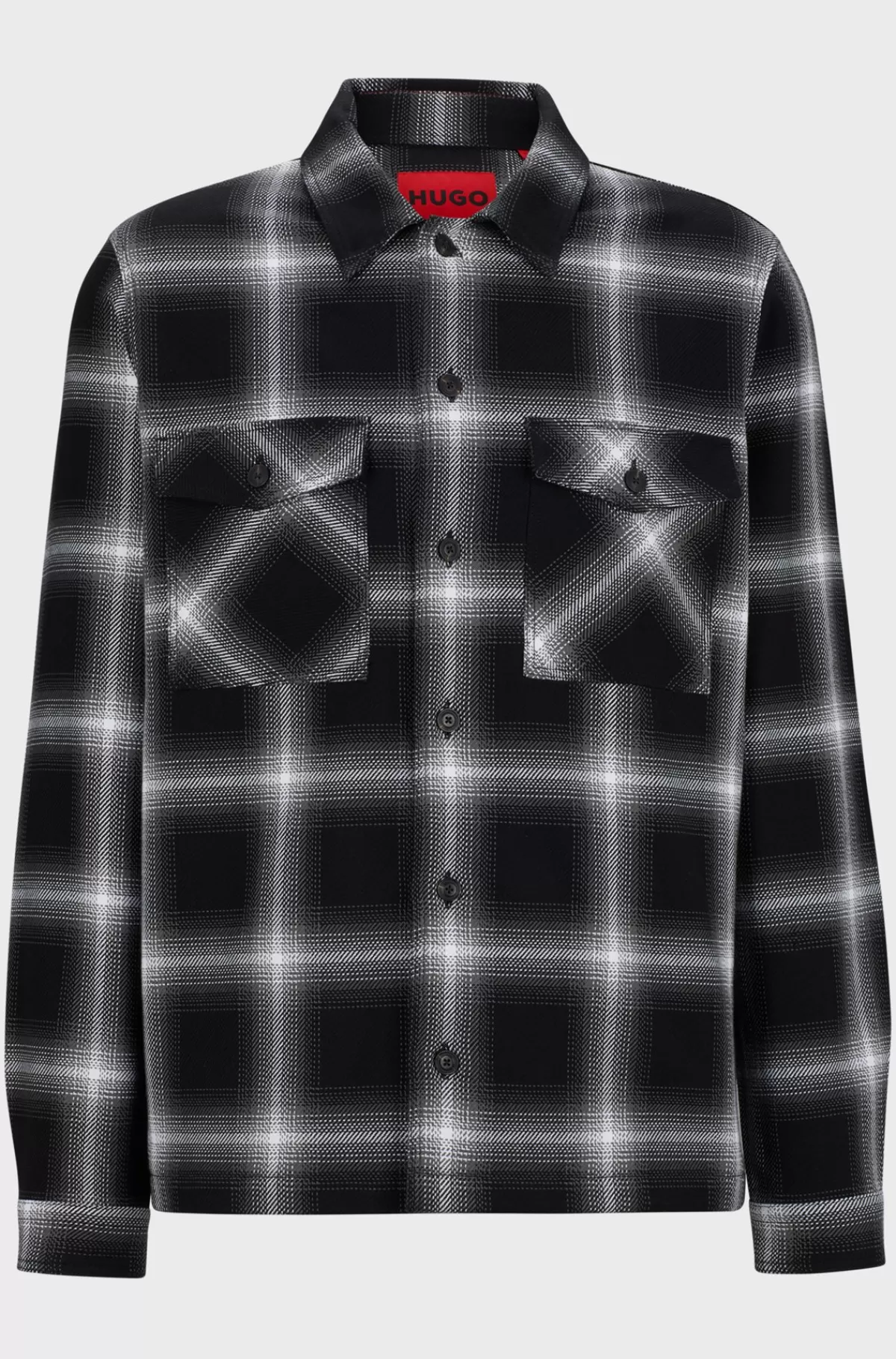 HUGO BOSS Skjorte Med Oversize Fit I Ternet Bomuldstwill Sort mønstret New